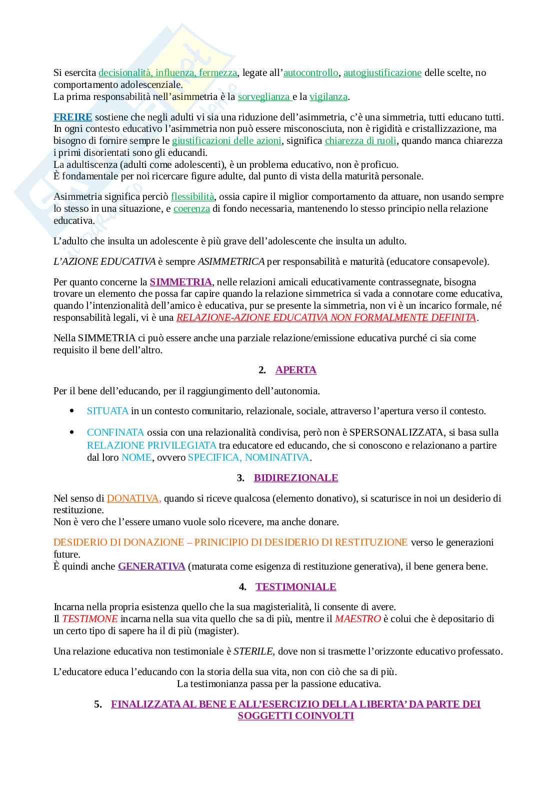 Riassunto Pedagogia generale, Balduzzi, Libro consigliato Educazione come sfida della libertà Pag. 11