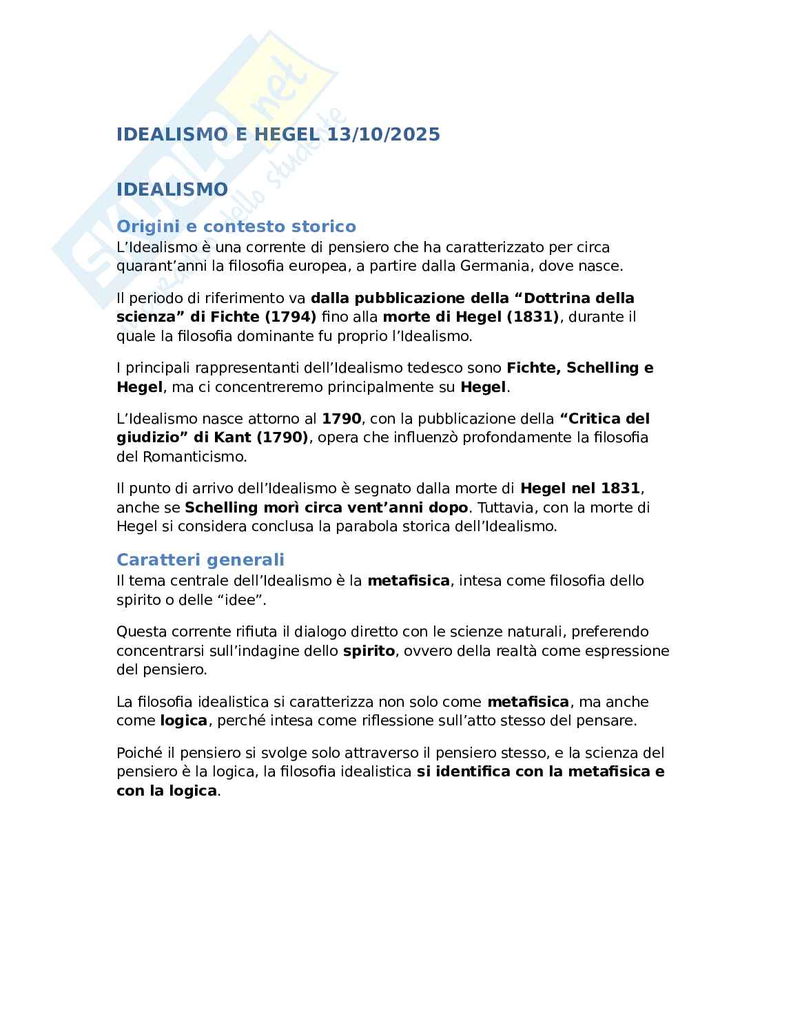 Hegel e l'idealismo tedesco: il sistema, l'eticità e lo spirito assoluto Pag. 1