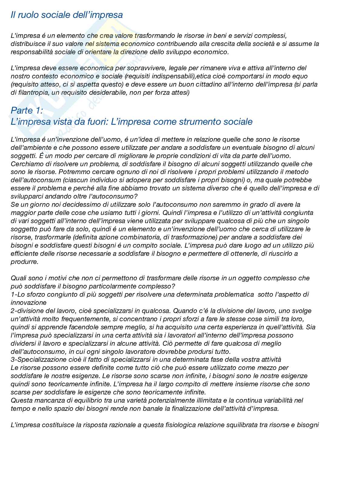 Riassunto esame Economia e gestione aziendale, Prof. Innocenti Niccoló, libro consigliato Economia e gestione delle imprese , Moliterni  Pag. 1