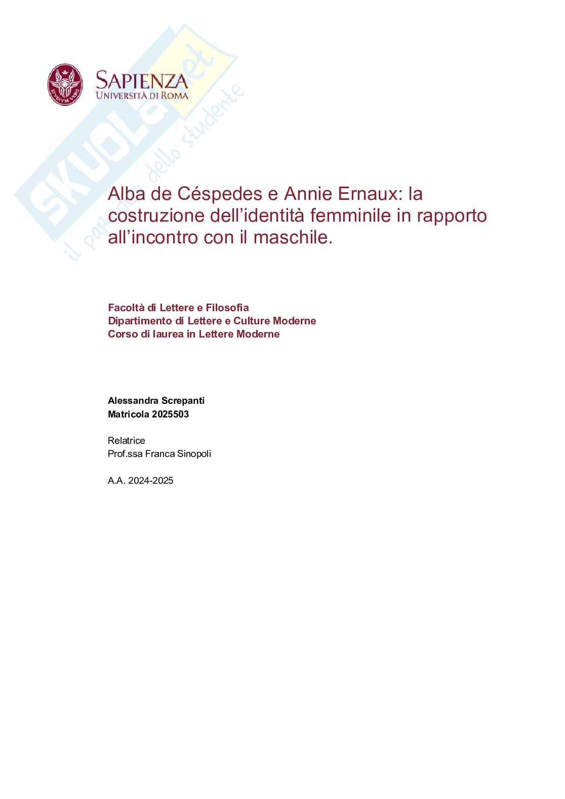 Alba de Céspedes e Annie Ernaux: la costruzione dell’identità femminile in rapporto all’incontro con il maschile. Pag. 2