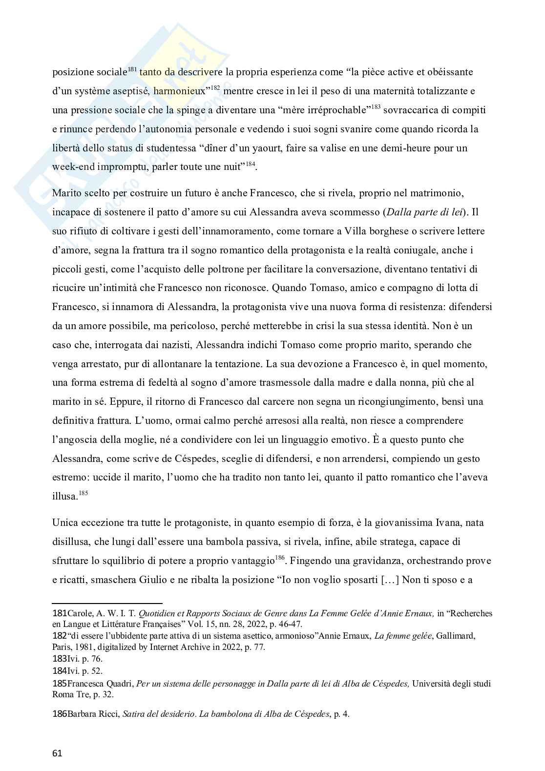 Alba de Céspedes e Annie Ernaux: la costruzione dell’identità femminile in rapporto all’incontro con il maschile. Pag. 61