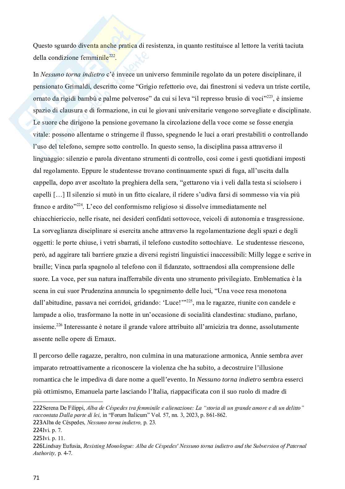 Alba de Céspedes e Annie Ernaux: la costruzione dell’identità femminile in rapporto all’incontro con il maschile. Pag. 71