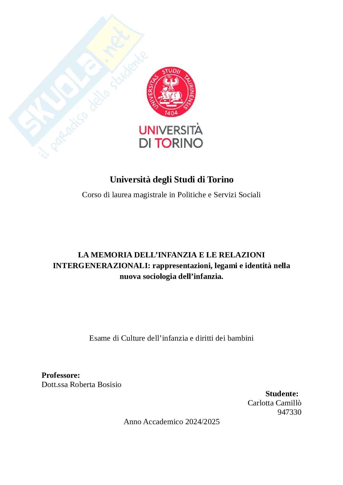 Culture dell'infanzia e diritti dei bambini  Pag. 1