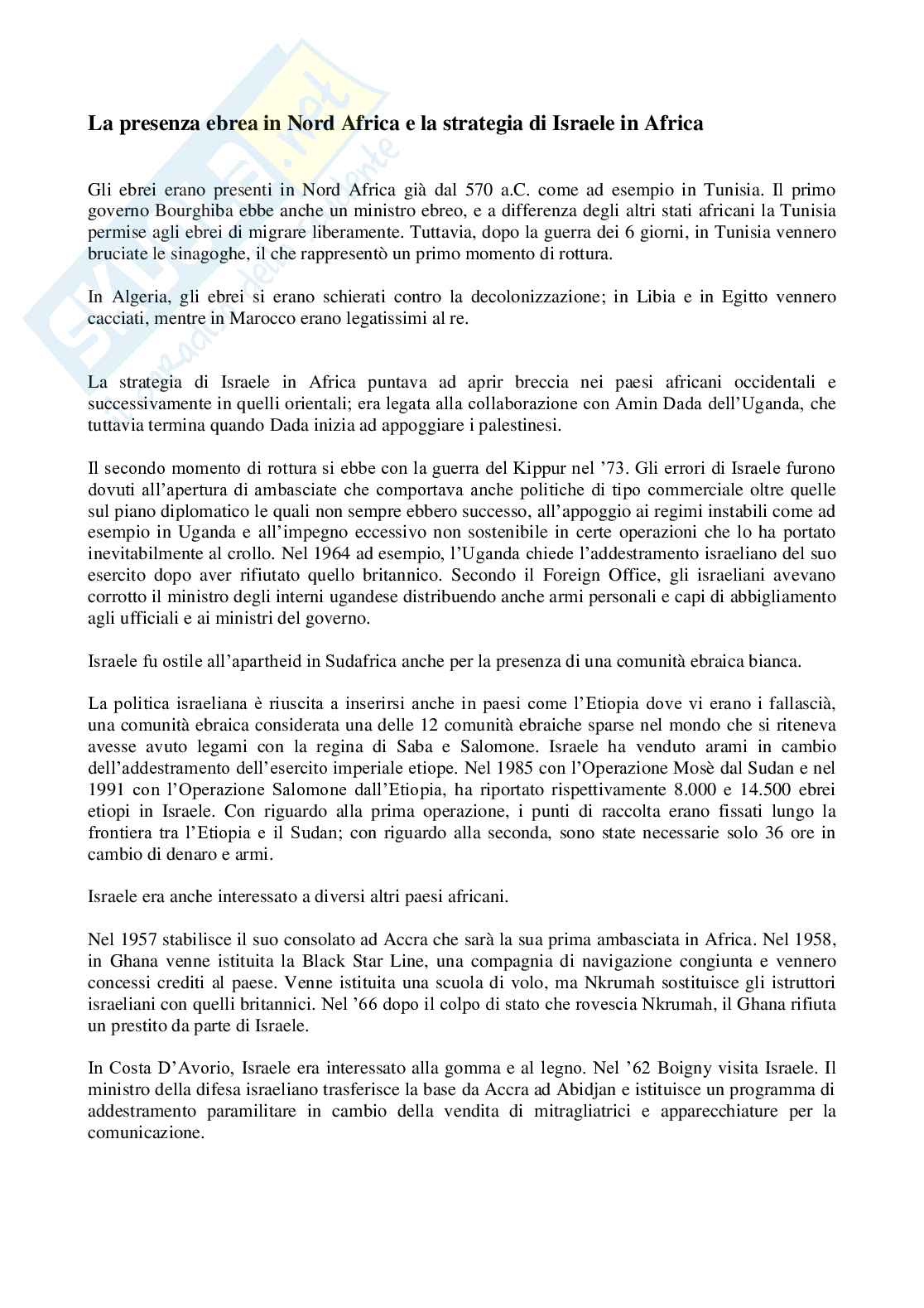 Appunti esame Storia e istituzioni dell'Africa, prof. Carcangiu, La presenza di Israele e Turchia in Africa Pag. 1