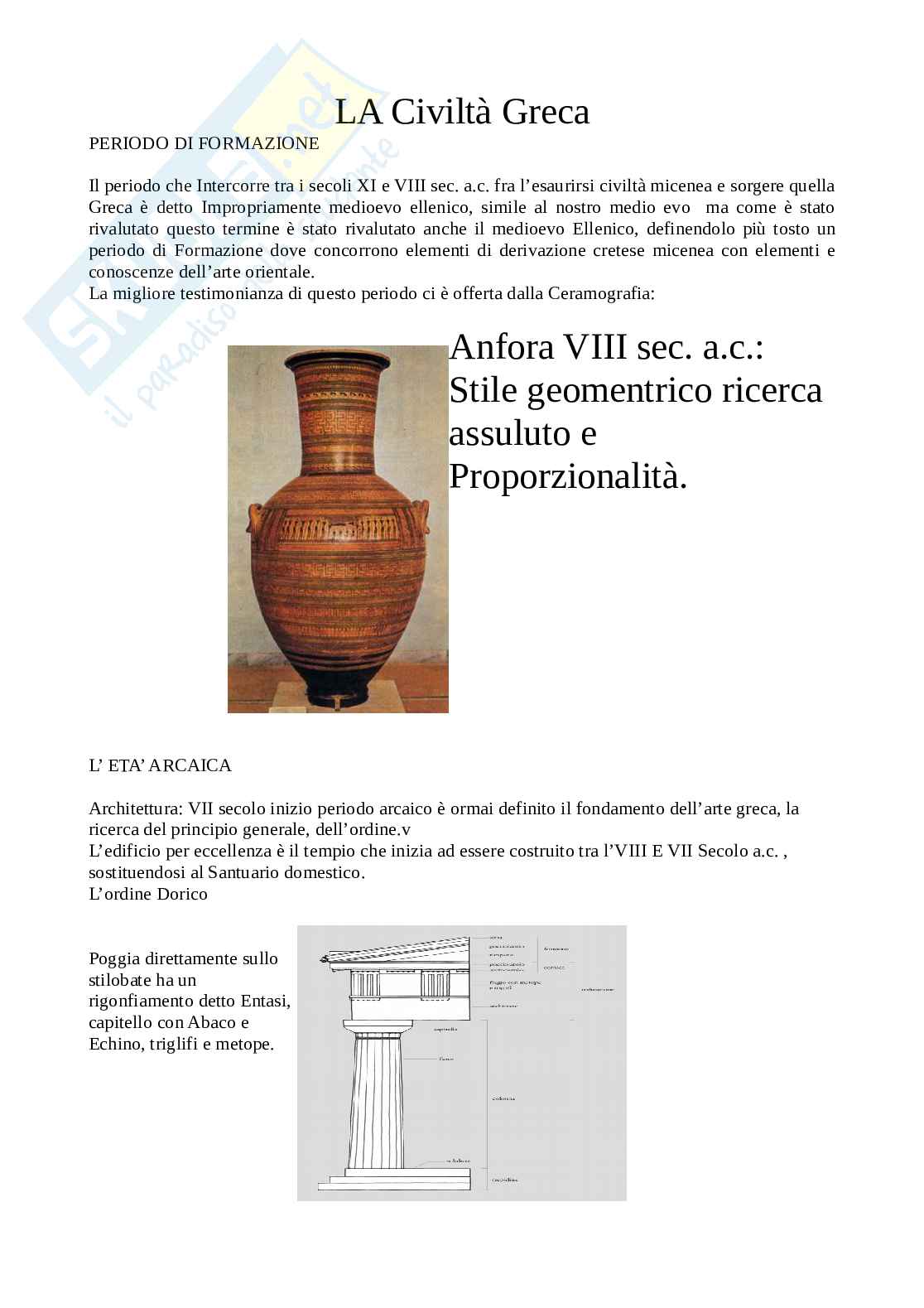 Riassunto esame Archeologia e storia dell'arte greca e romana, Prof. Mara Sternini, libro consigliato Arte. Correnti e Artisti, Vol.1, Adorno, Mastrangelo Pag. 1