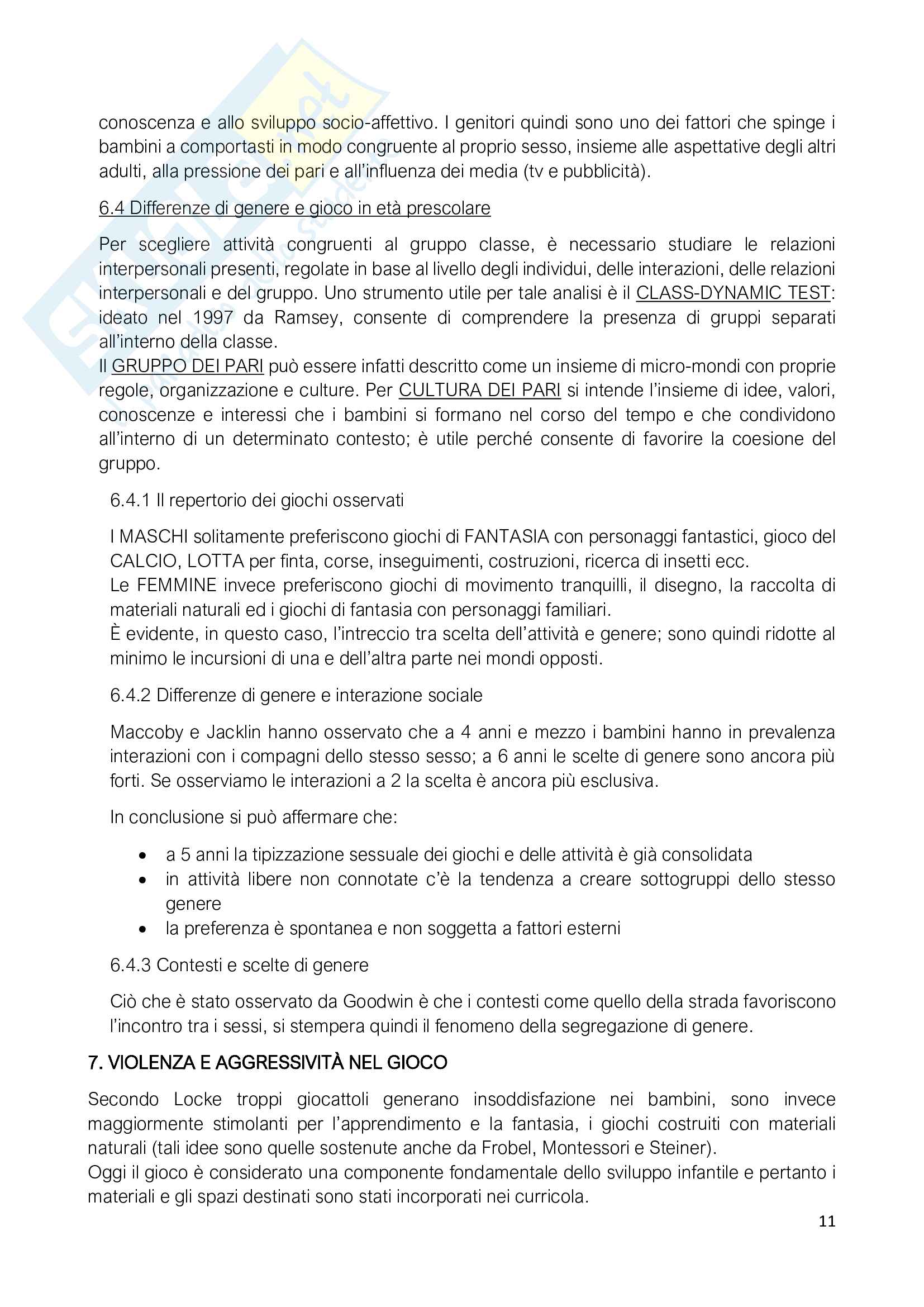 Riassunto Esame Metodologia e Tecnica del Gioco e dell'Animazione, Prof Frison, libro consigliato Il gioco dei bambini, Emma Baumgartner Pag. 11