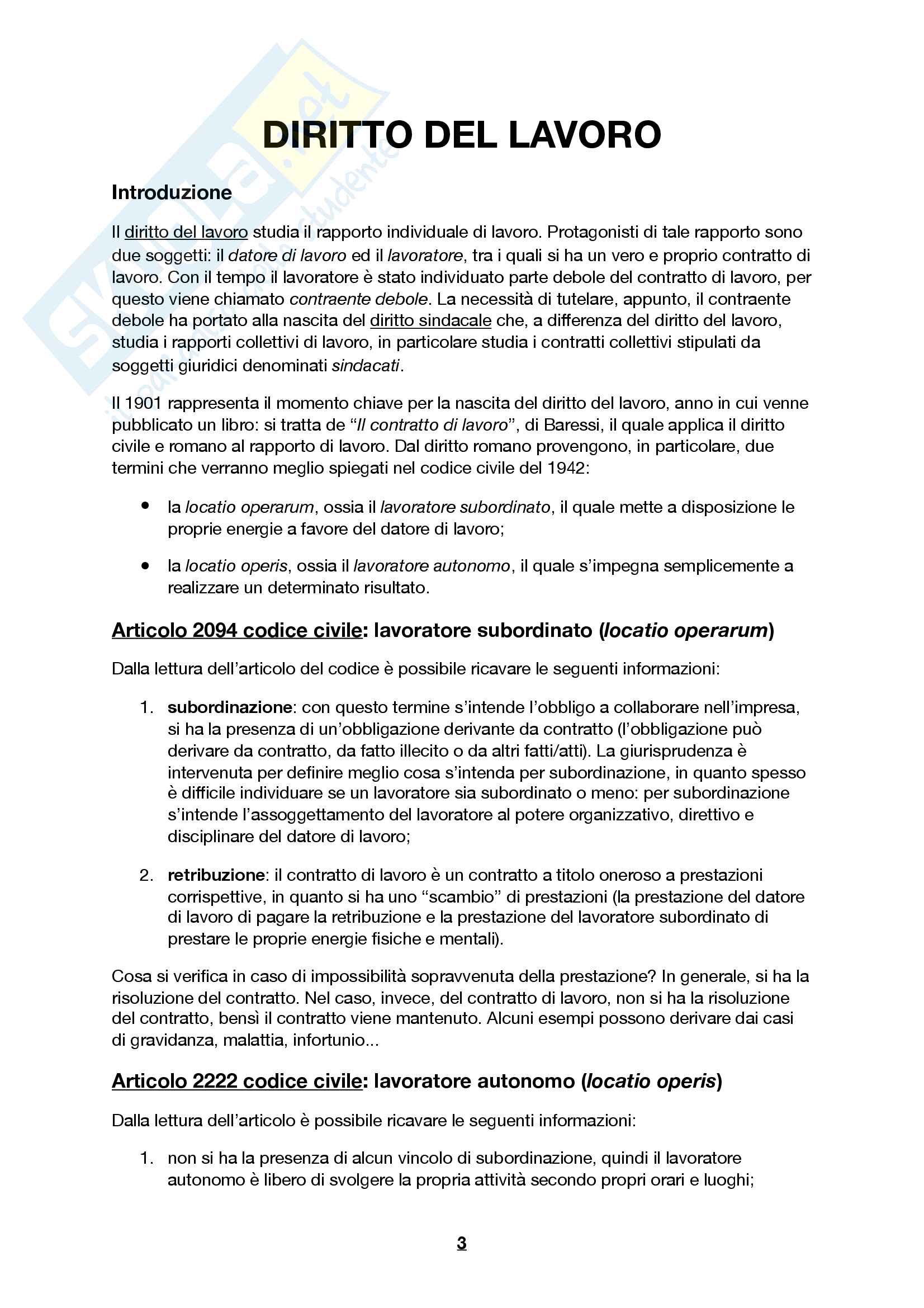 Concetti E Argomenti Appunti Di Diritto Del Lavoro - 