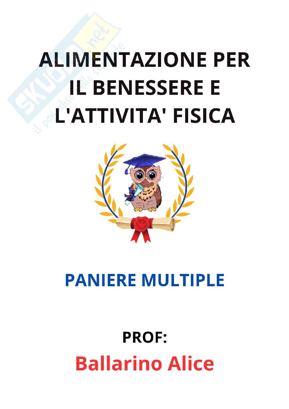 Paniere Alimentazione per il benessere e l'attività fisica agg. (2026) - Risposte multiple corrette Pag. 1