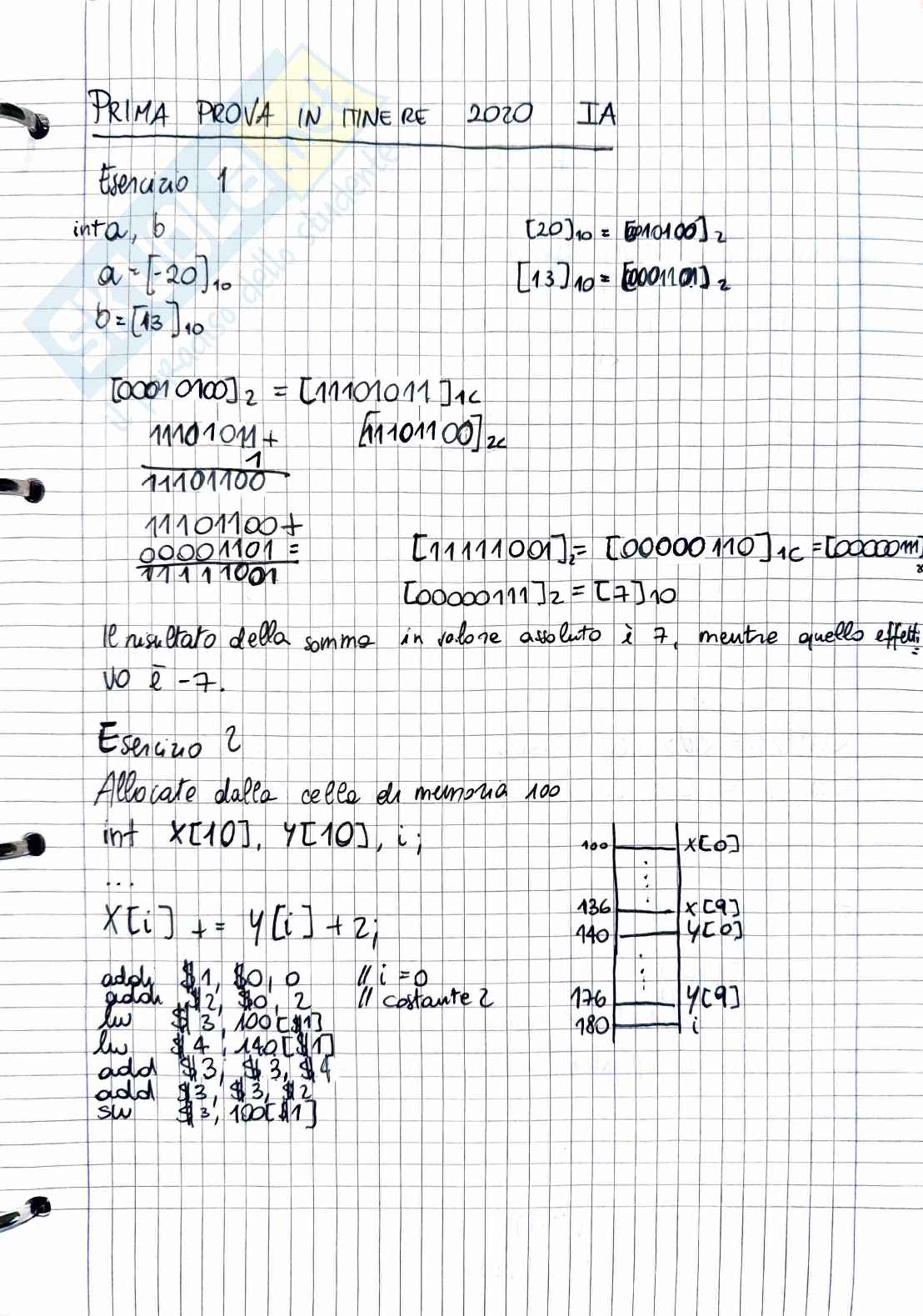 Esercizi Fondamenti di informatica, 2020 svolti: binario, MIPS e grammatiche Pag. 1
