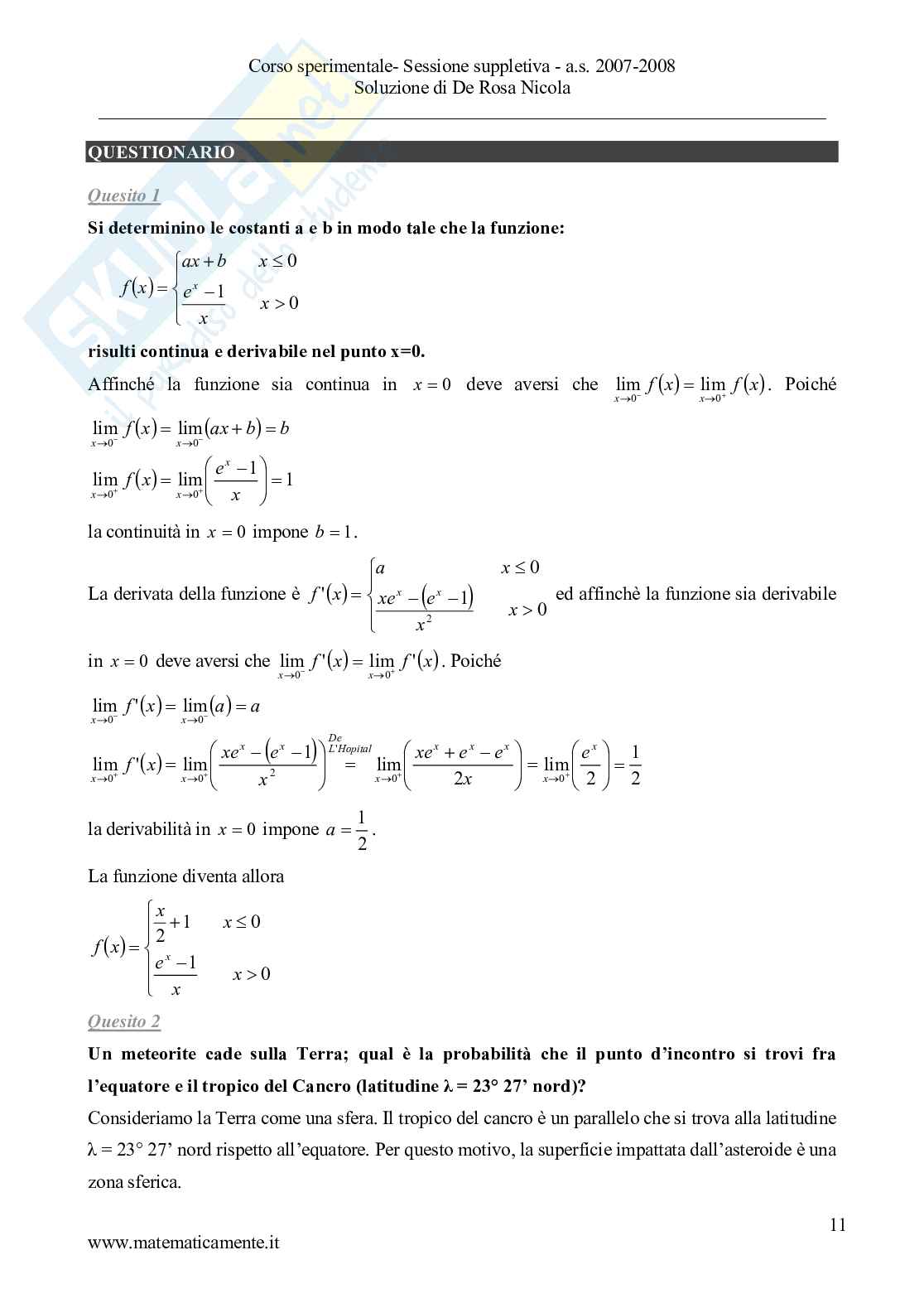 2008 - Liceo scientifico sperimentale, prova suppletiva Pag. 11