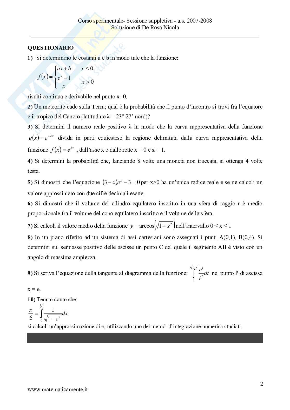 2008 - Liceo scientifico sperimentale, prova suppletiva Pag. 2