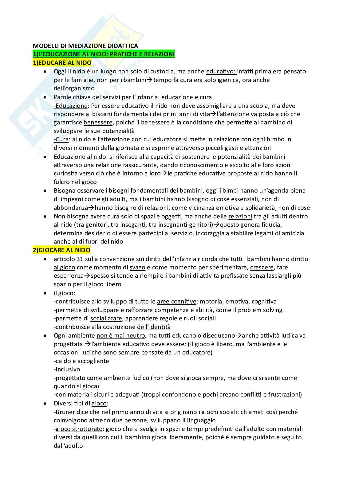 Appunti per l'esame di Modelli di mediazione didattica  Pag. 1