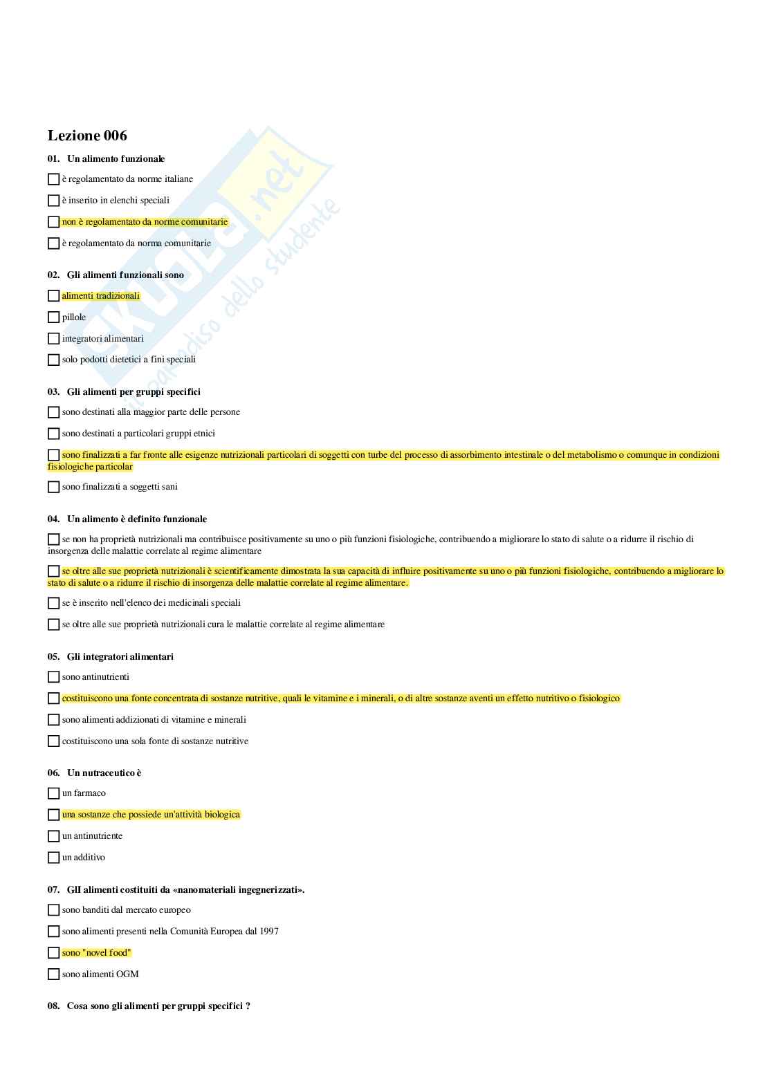 Paniere Chimica degli alimenti - Risposte multiple - aggiornato (2026) Pag. 16