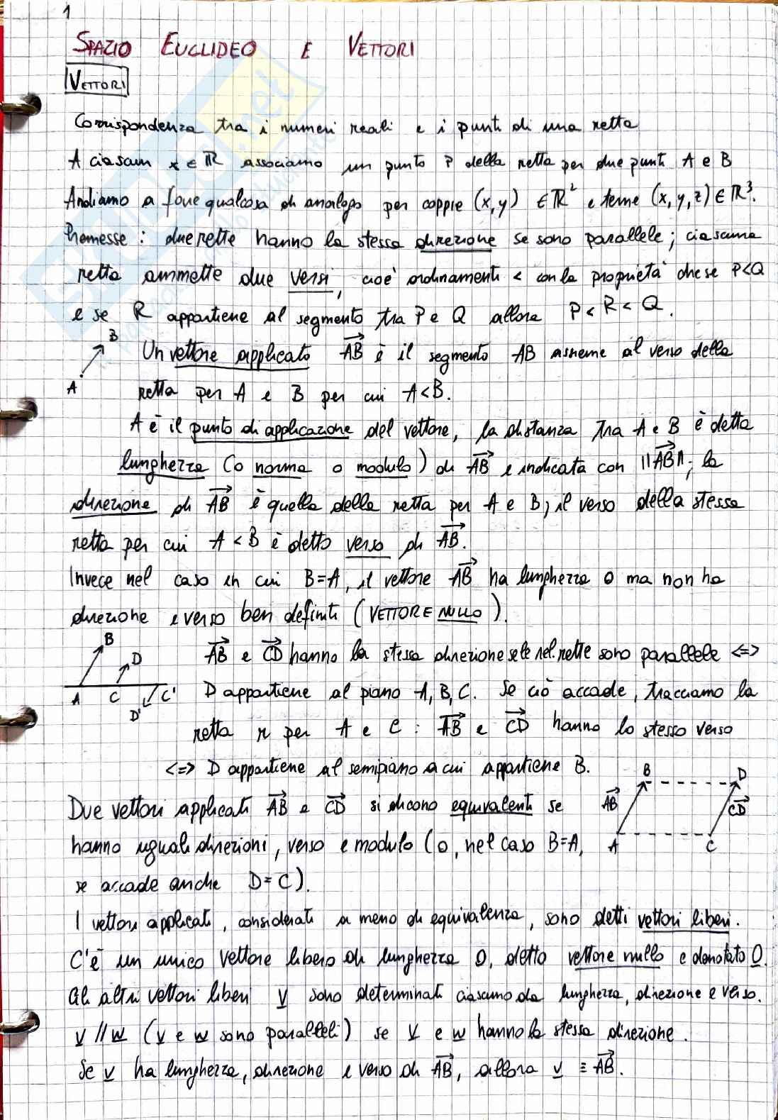 Geometria e algebra lineare: Introduzione allo spazio euclidico e calcolo vettoriale Pag. 1
