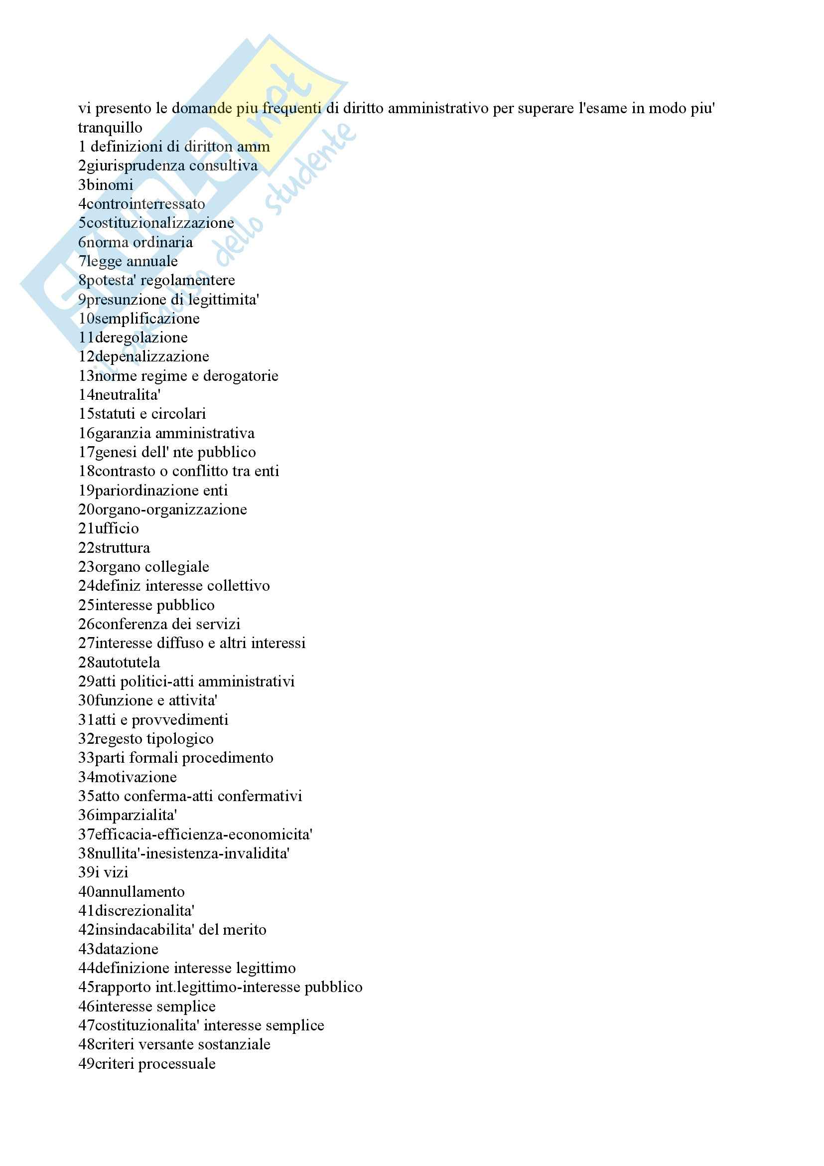 Diritto amministrativo - Domande d'esame Pag. 1