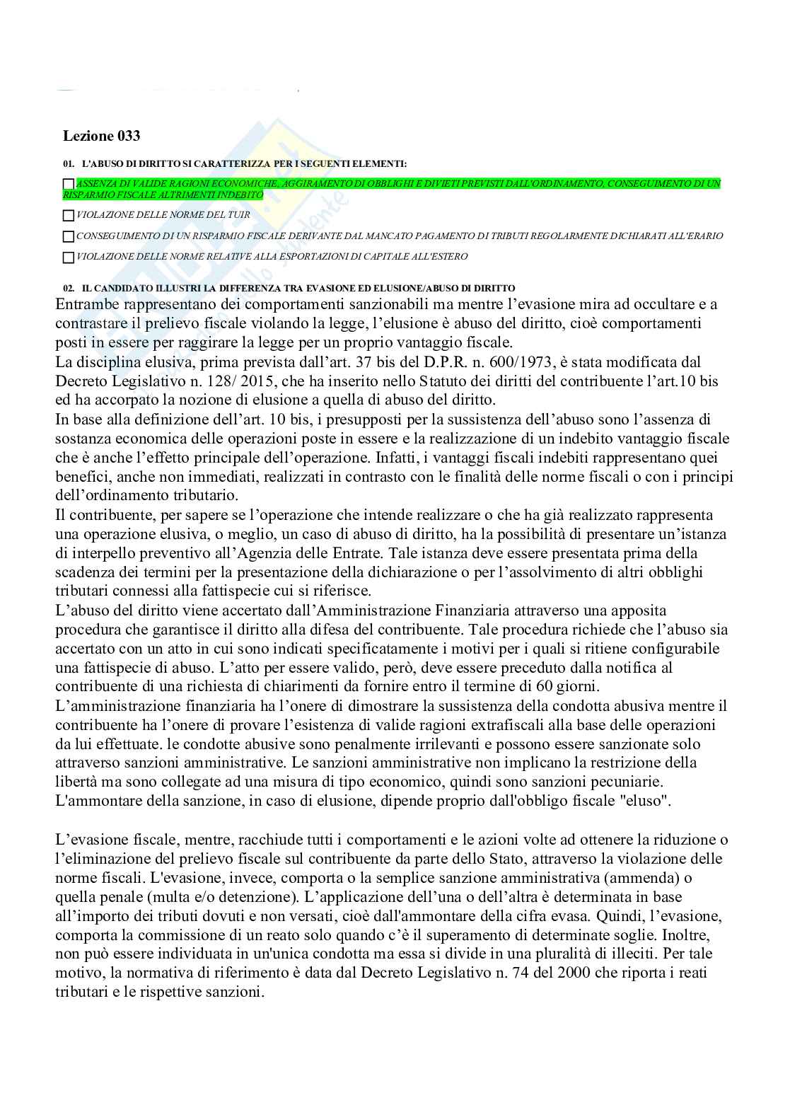 Domande e risposte chiuse + aperte Diritto tributario 2023-2024 Pag. 36