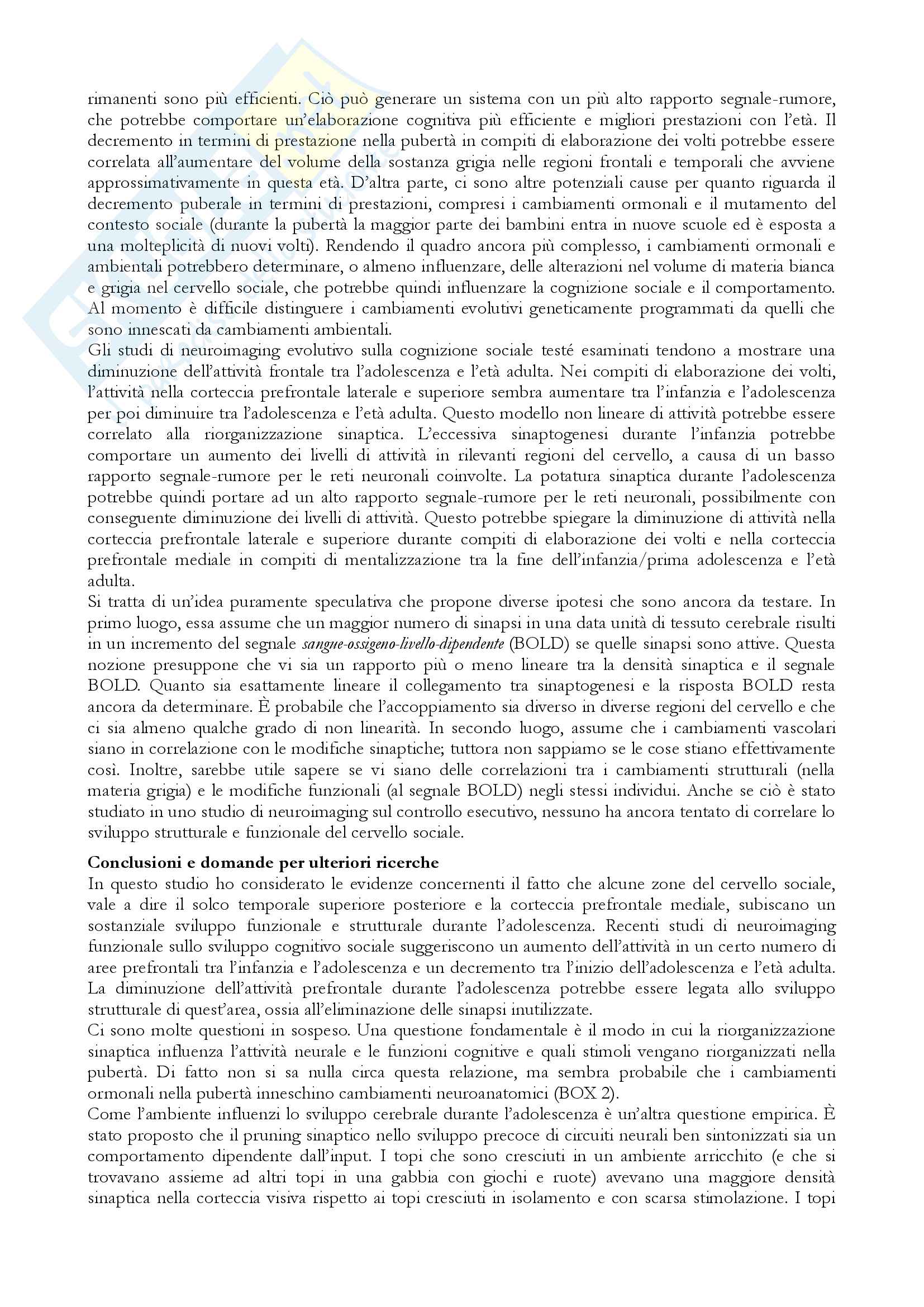 Riassunto del corso di psicologia dello sviluppo cognitivo, testi consigliati (gli unici di cui si parla nel file): Articolo di Meltzoff e articolo di Blakemore Pag. 6