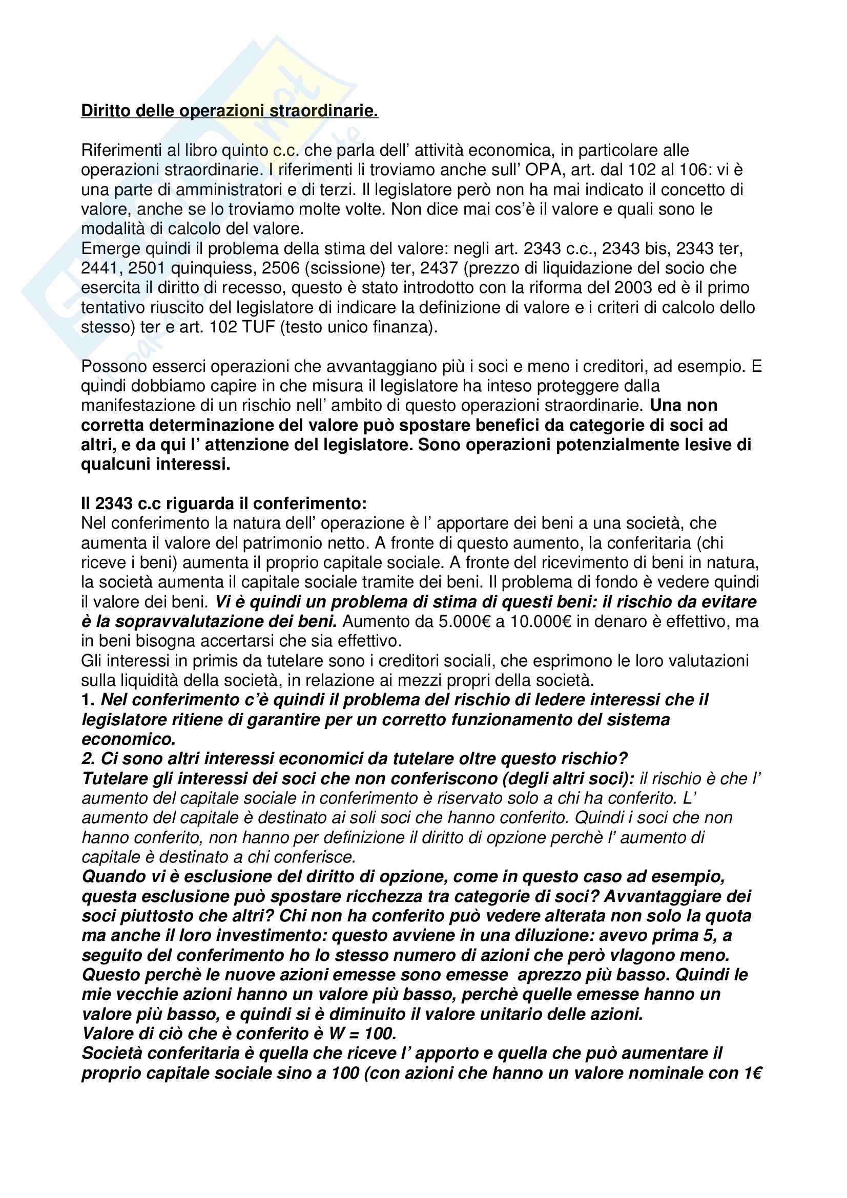 Panoramica sulle operazioni societarie Pag. 1