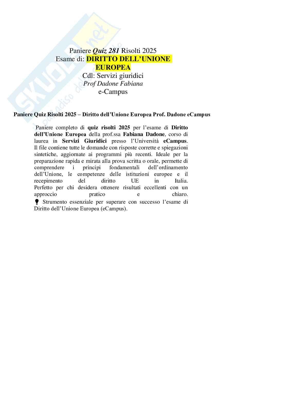 Diritto dell'Unione Europea Pag. 1