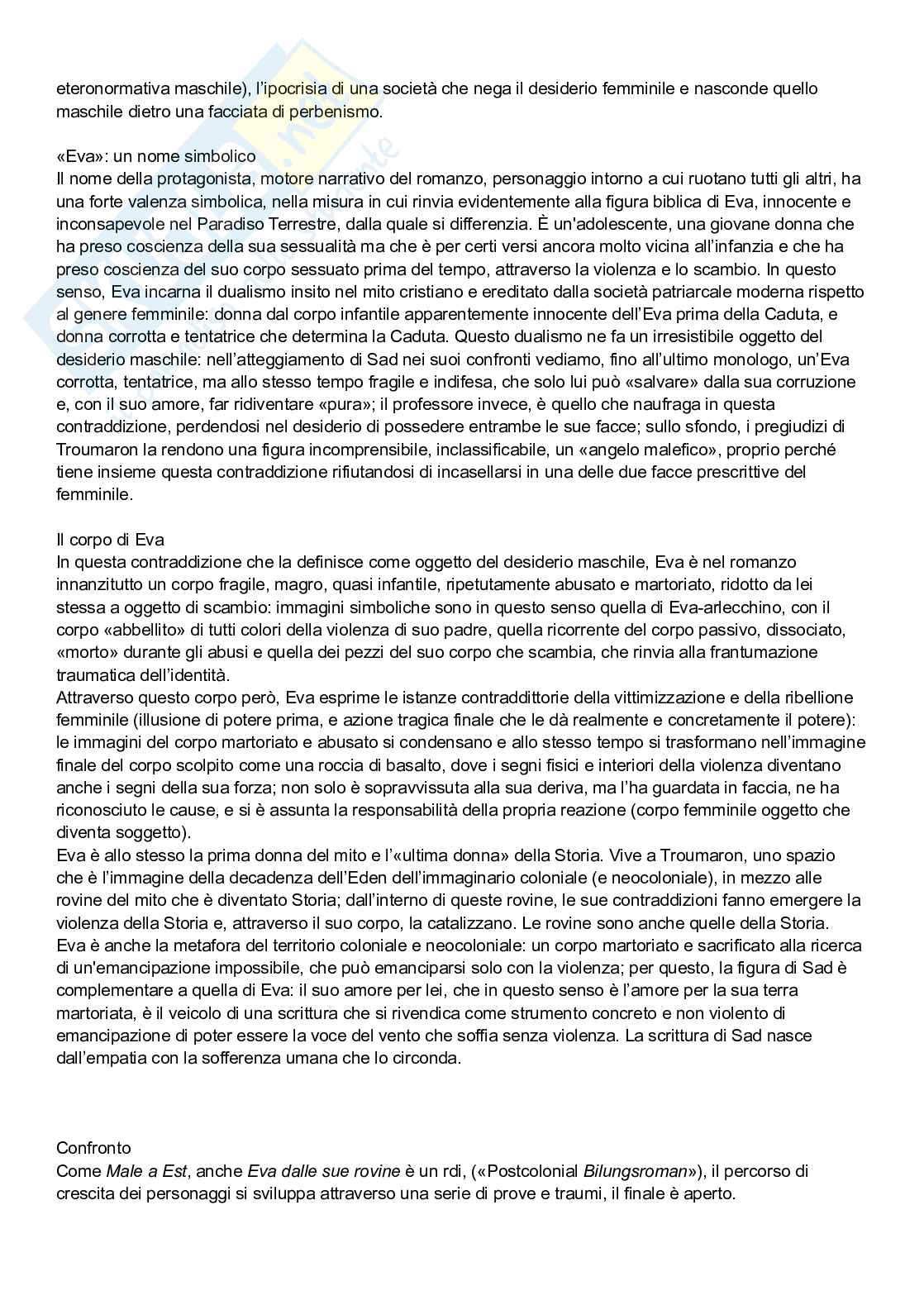Riassunto esame Letterature comparate, Prof. Carmagnani Paola, libro consigliato Che cos’è la narrazione, Male a Est, Eva dalle sue rovine, Beloved, Bernardelli, Simionel, Devi, Morrison  Pag. 61