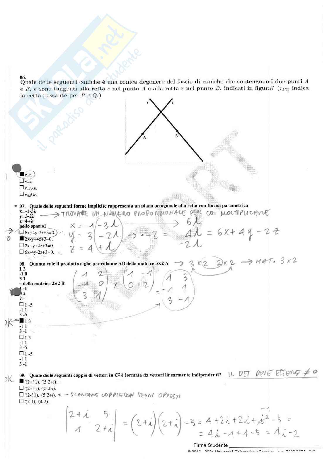 Prova esame Geometria analitica con soluzioni Pag. 2