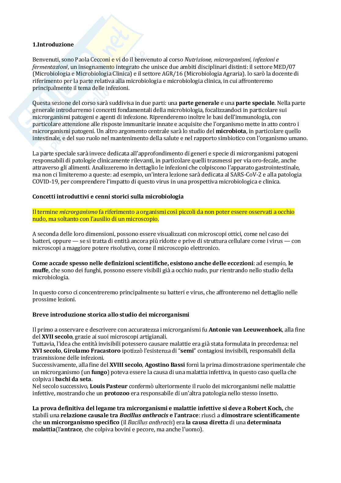 Appunti completi Nutrizione e microrganismi: infezioni e fermentazioni Pag. 1