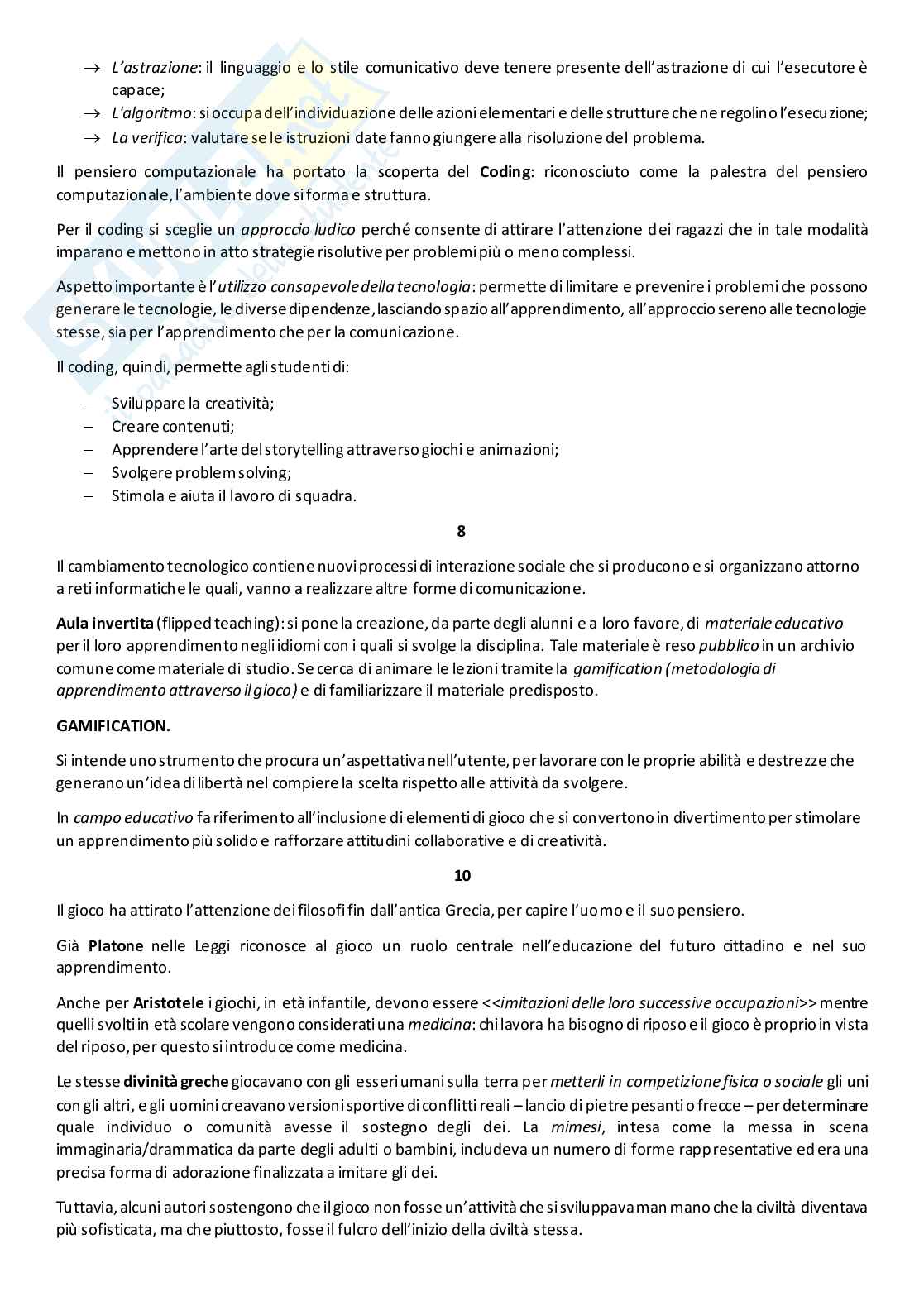 Riassunto per l'esame di Pedagogia generale, prof. Gramigna, libro consigliato Giocando s'impara Per una pedagogia del gioco, Volta la Carta Pag. 6