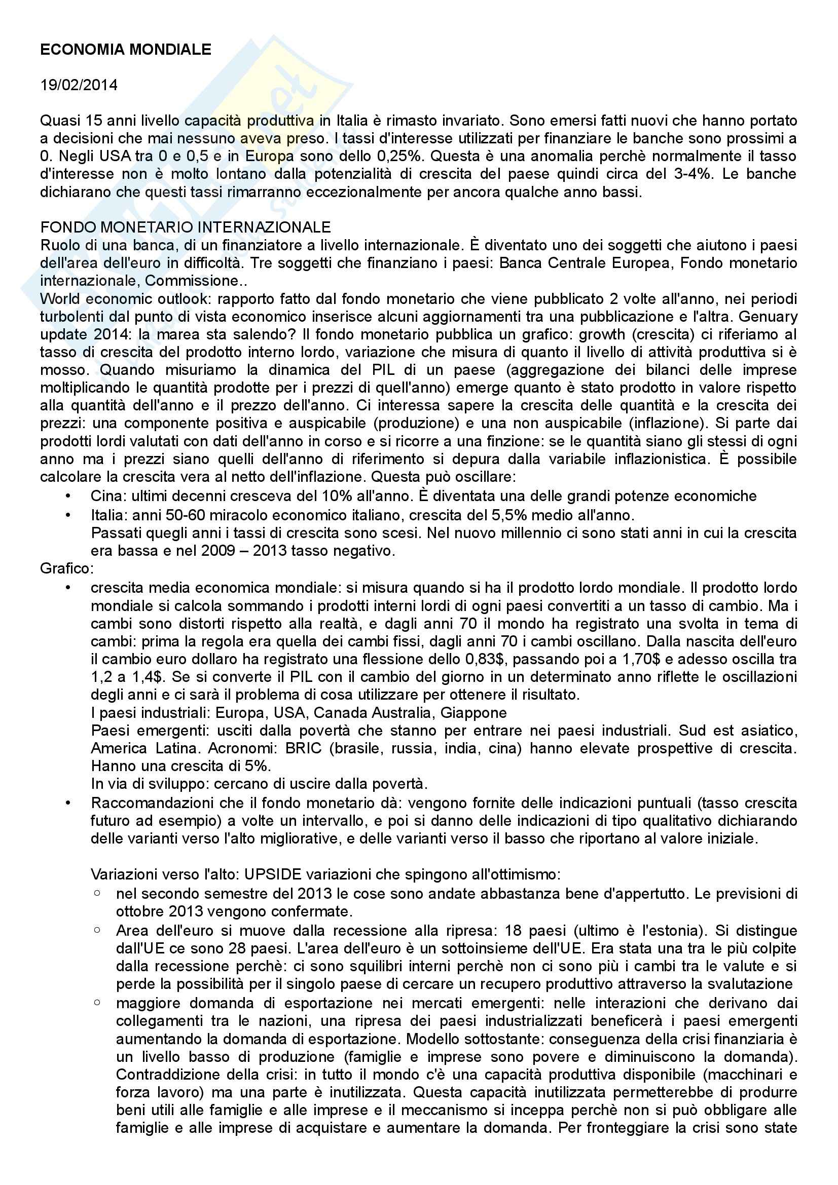 Economia mondiale - Appunti Pag. 1