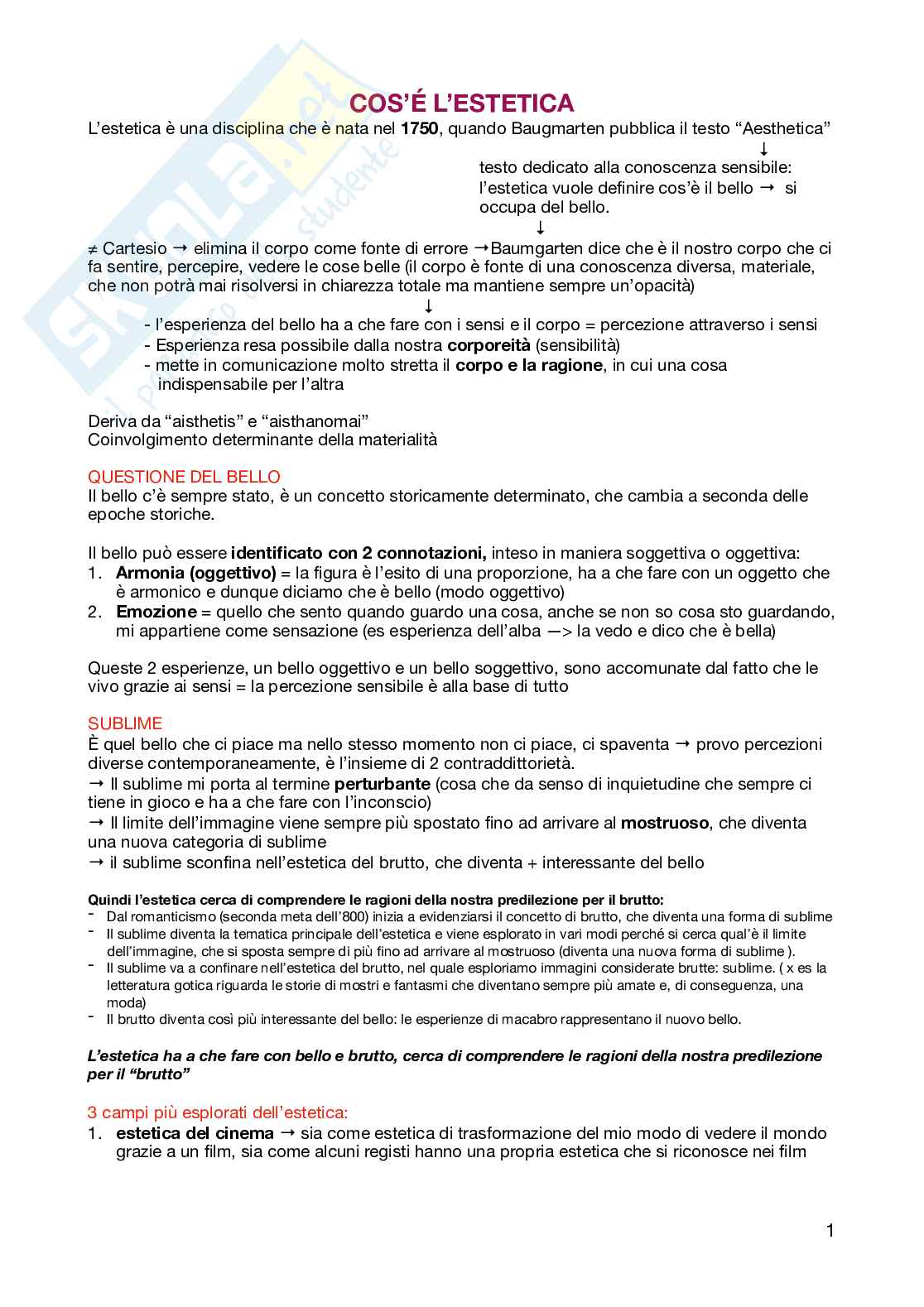Appunti per l'esame di Estetica  Pag. 1