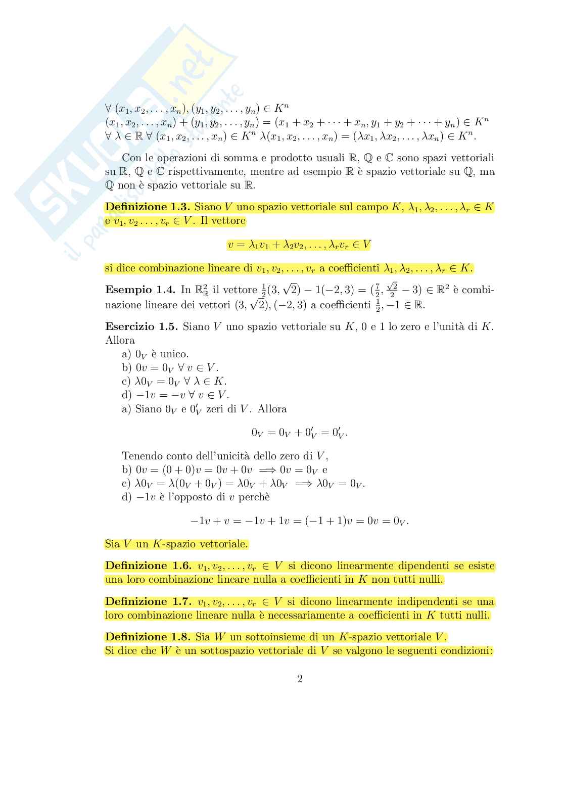 Appunti di Geometria sugli spazi vettoriali Pag. 2