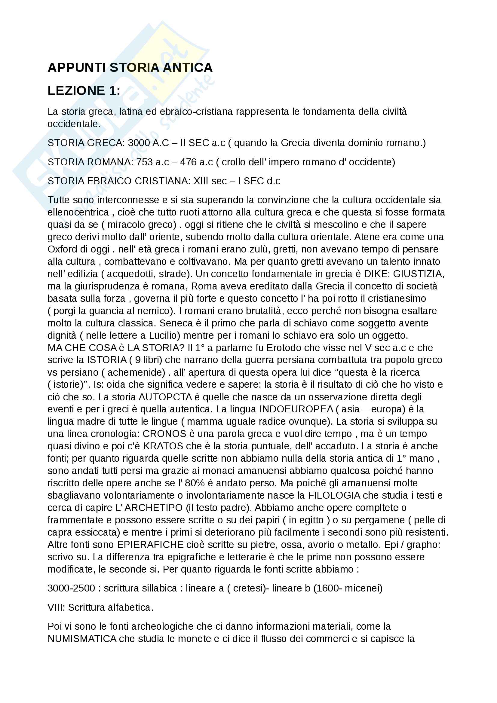 Appunti di Storia antica ( greca e romana)  presi durante le lezioni del prof. Mariggiò Pag. 1