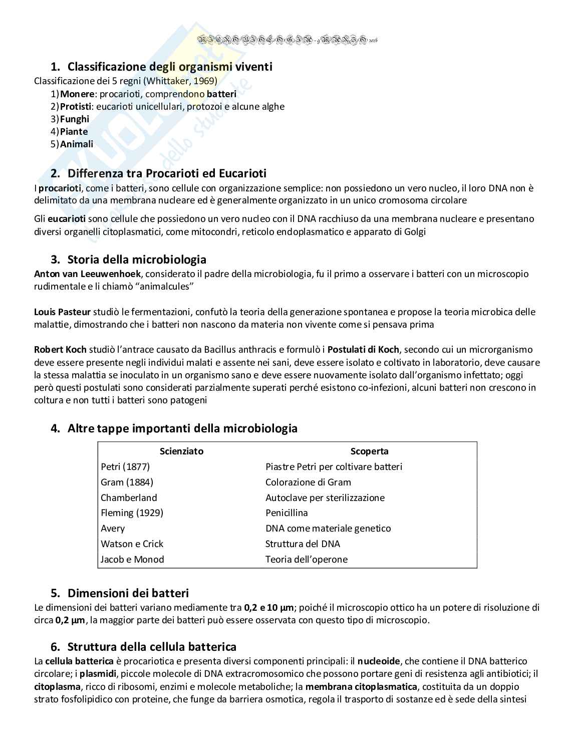 Appunti personali lezione introduttiva Microbiologia Pag. 1