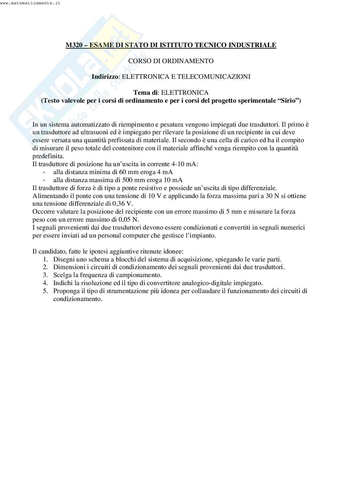 2011 tema di Elettronica per l'indirizzo Elettronica e Telecomunicazioni Pag. 1