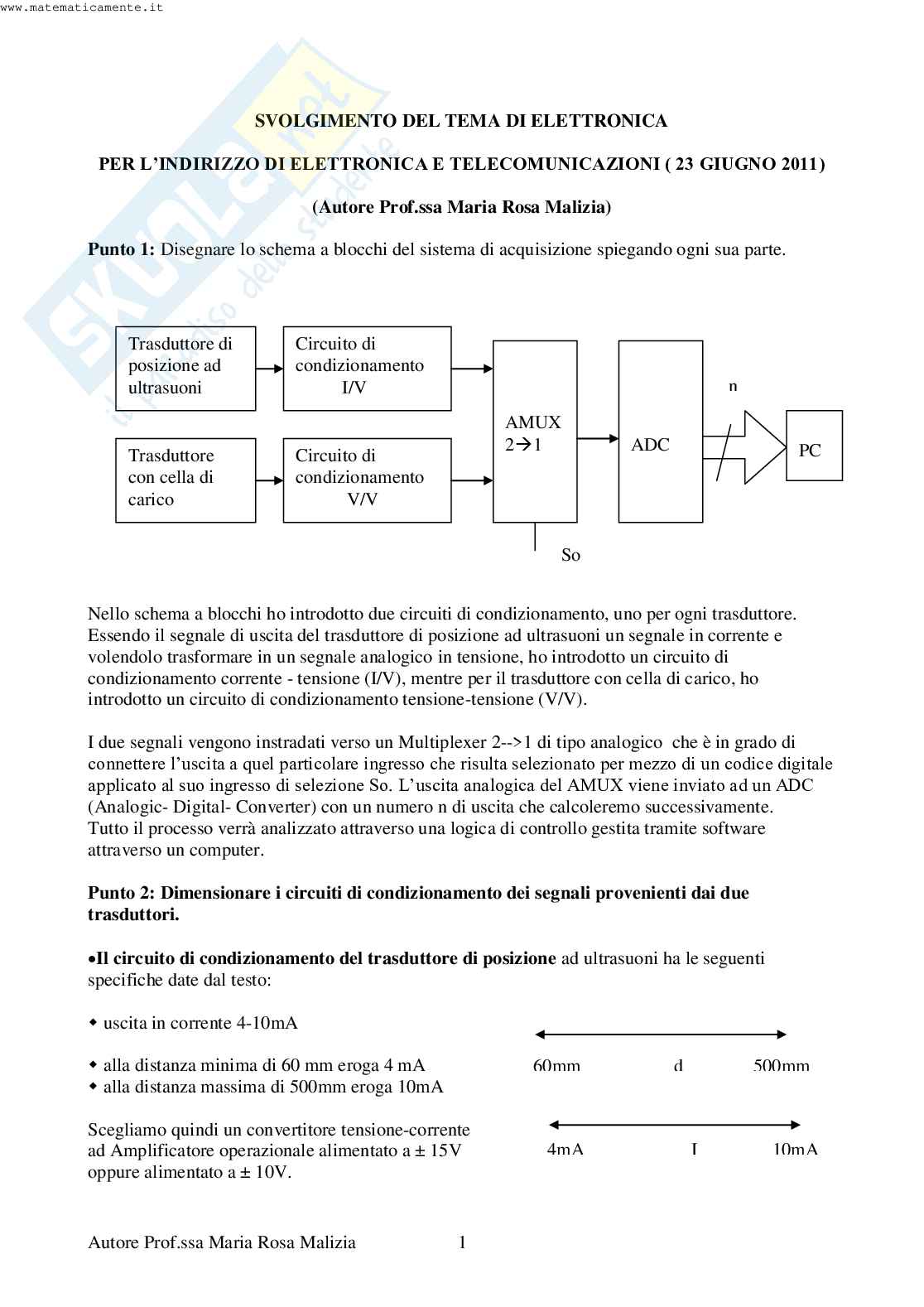 2011 tema di Elettronica per l'indirizzo Elettronica e Telecomunicazioni Pag. 2