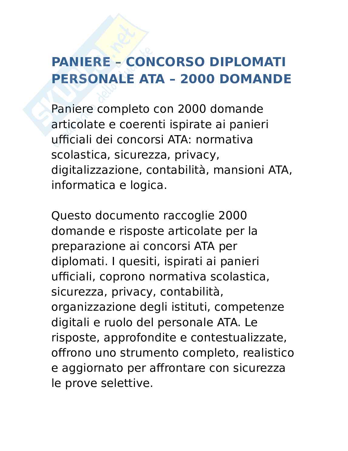 Paniere banca dati 2000 domande e risposte per concorso pubblico scuola per personale ata da diplomato Pag. 1