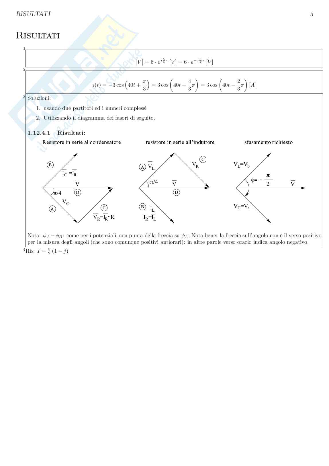 Esercitazione 12 Regime alternato sinusoidale (soluzioni + teoria) Pag. 11