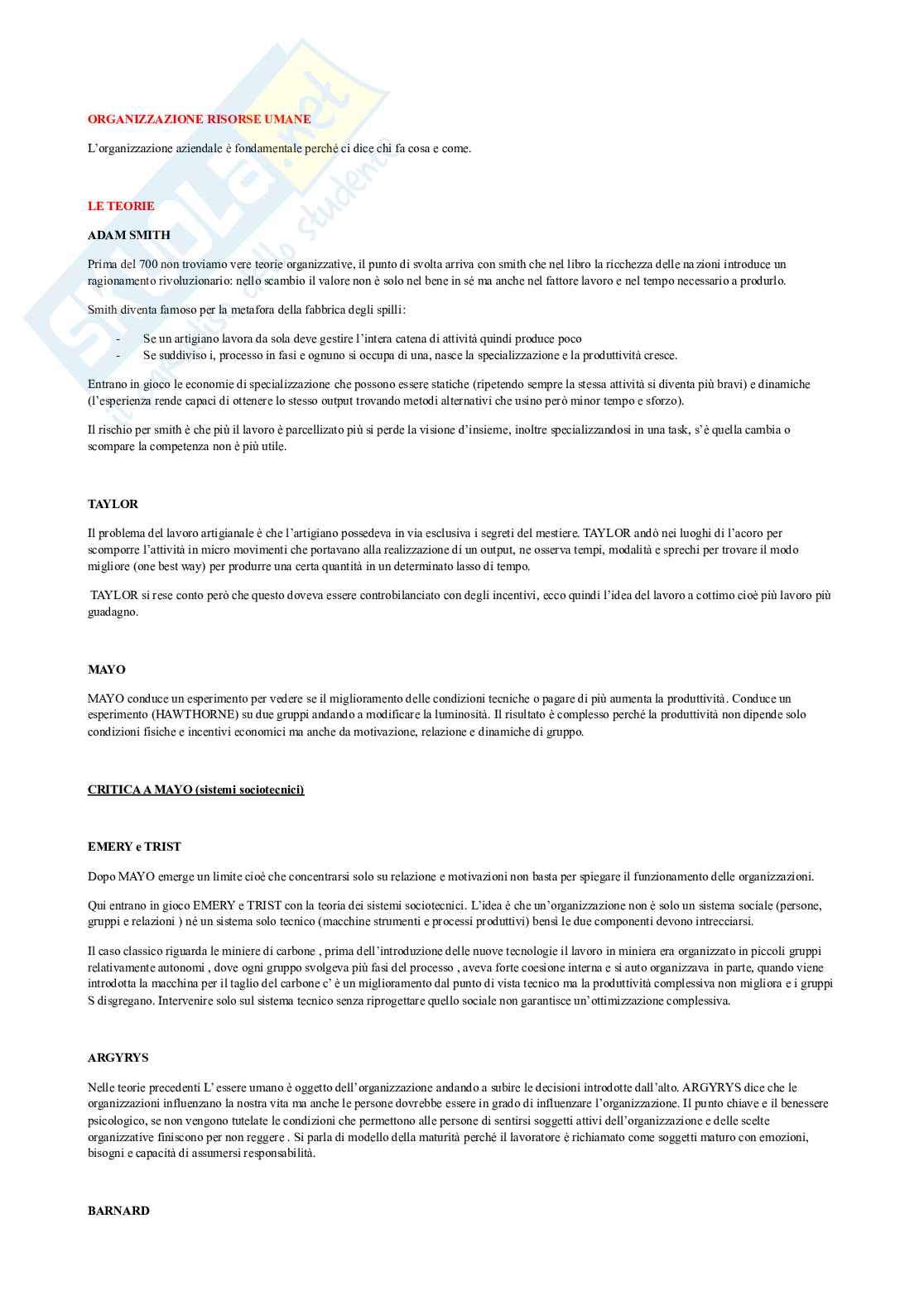 Appunti di Organizzazione aziendale Pag. 1