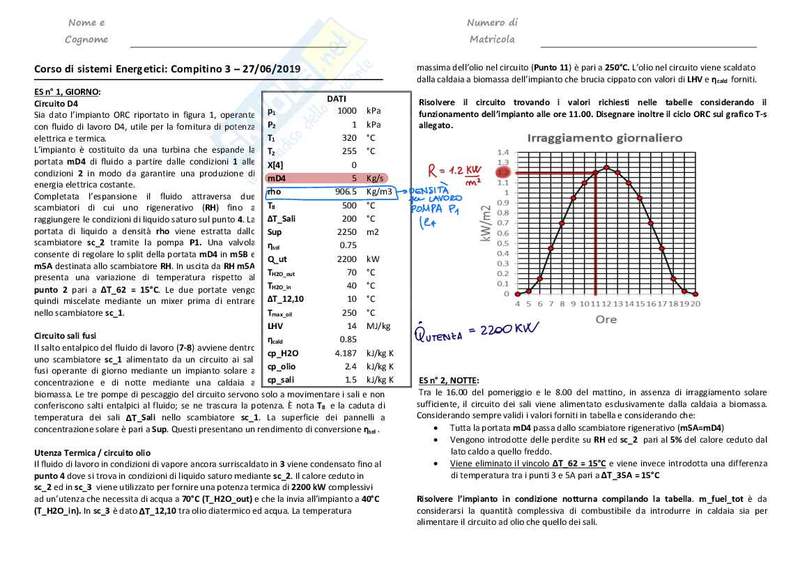 Esercizi Organic rankine cycles (Sistemi energetici) Pag. 1