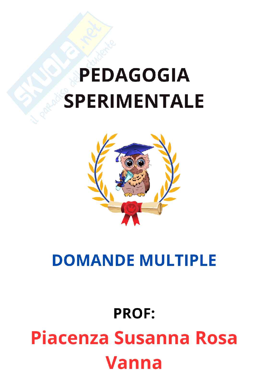 Paniere Pedagogia sperimentale - Risposte multiple - aggiornato (2026) Pag. 1