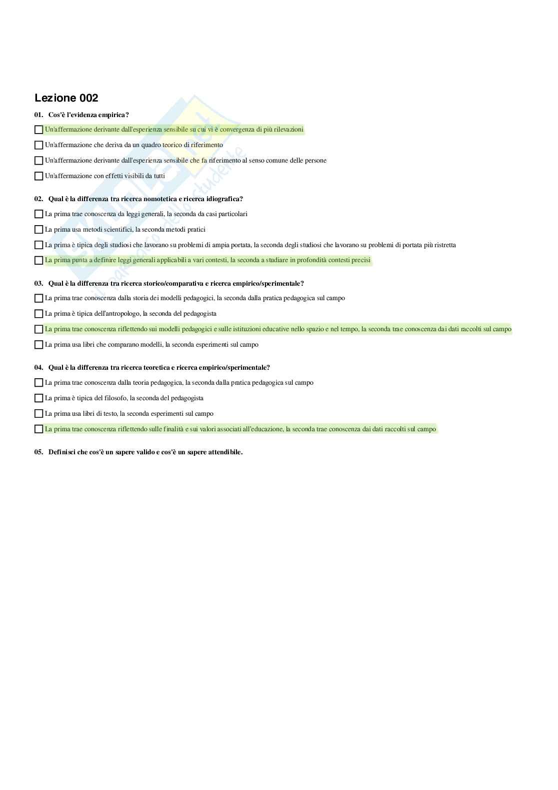 Paniere Pedagogia sperimentale - Risposte multiple - aggiornato (2026) Pag. 2