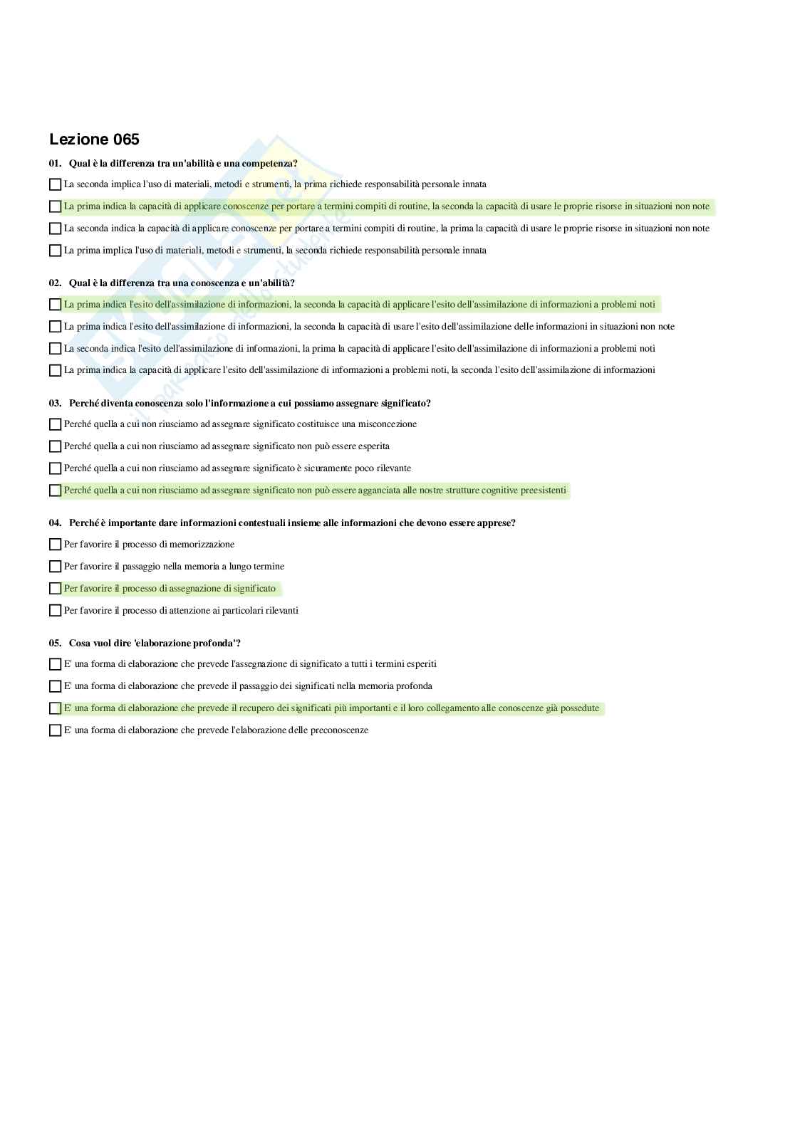 Paniere Pedagogia sperimentale - Risposte multiple - aggiornato (2026) Pag. 66