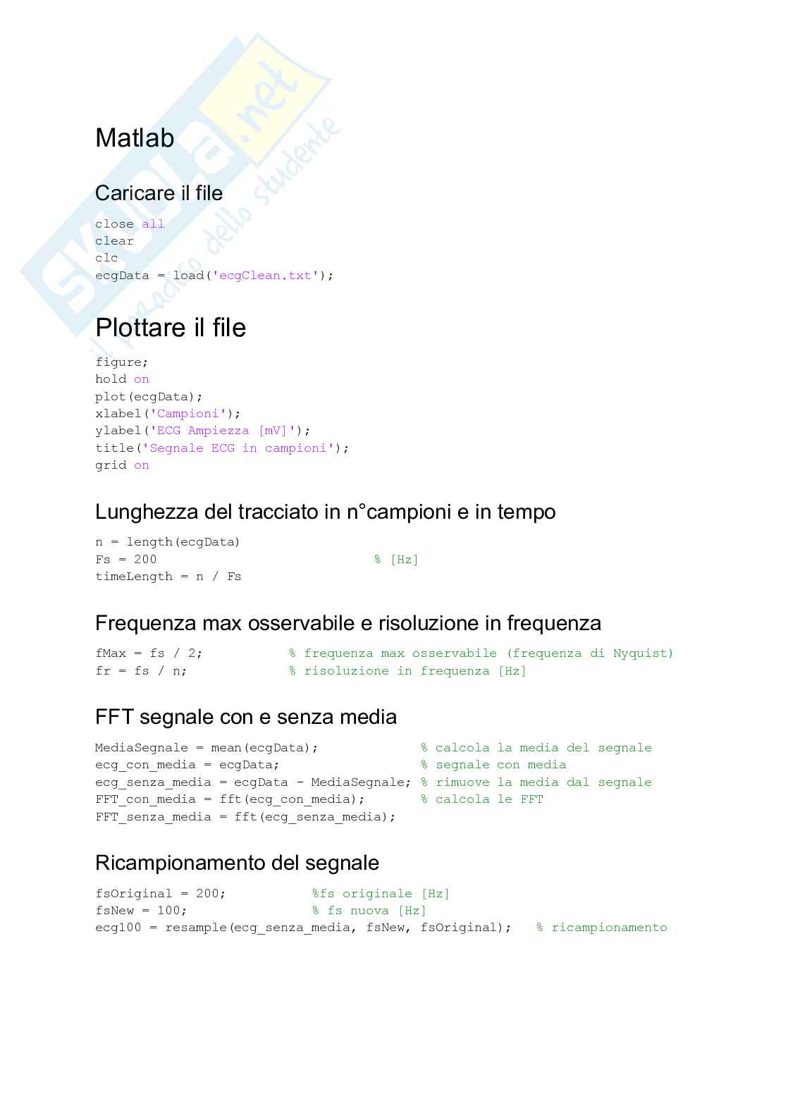 Esercitazioni Matlab per bioingegneria Pag. 1