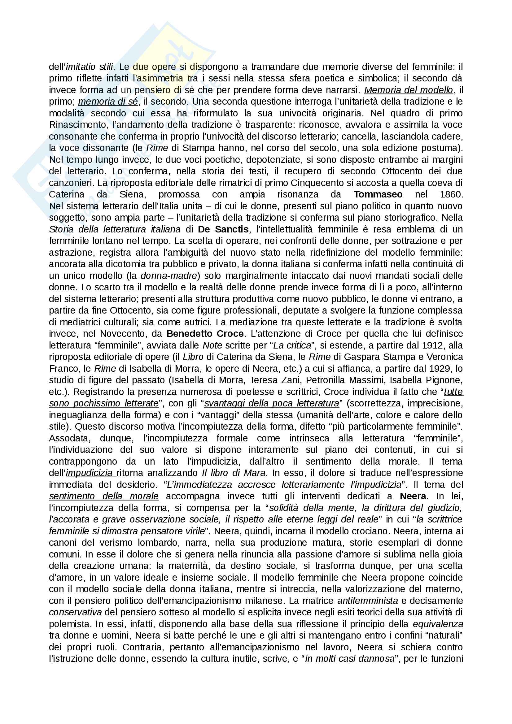 Riassunto esame Letteratura italiana contemporanea, prof. Zancan, saggi consigliati Il Neorealismo, Maria Corti, e Letteratura, Critica, Storiografia. Questioni di genere, Marina Zancan Pag. 11