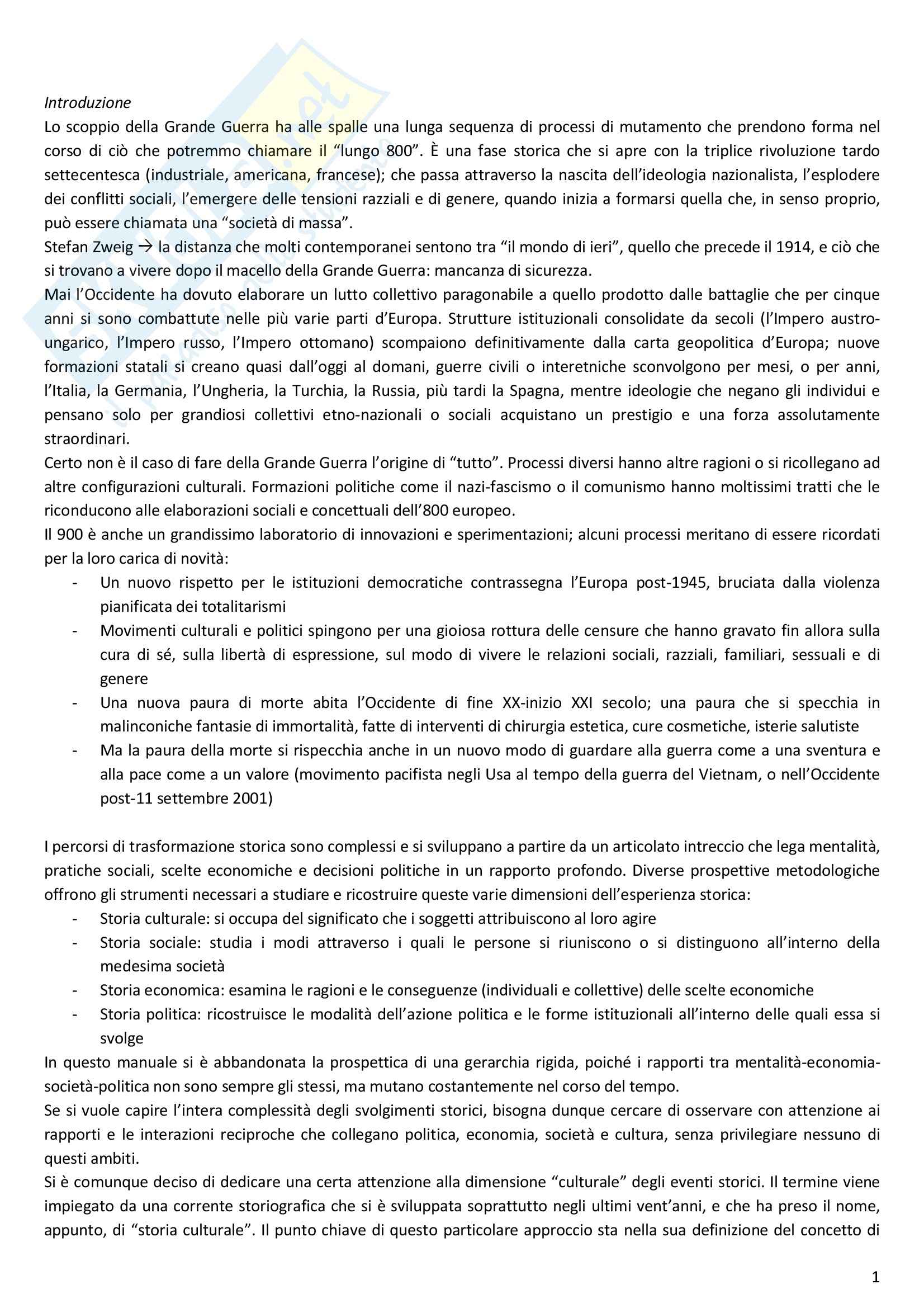 Storia Contemporanea: Dalla Grande Guerra A Oggi