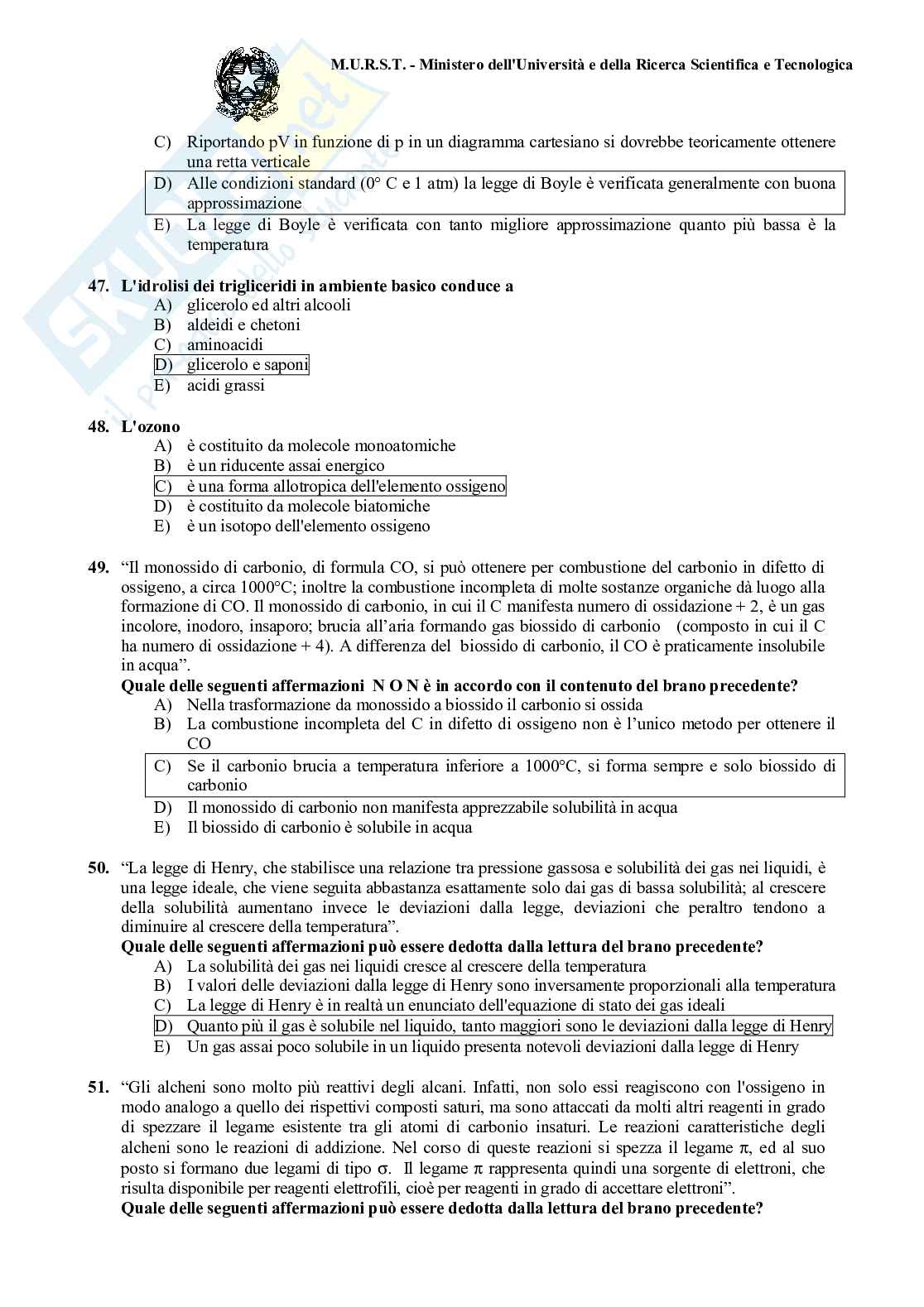 2001 Medicina: test di ammissione Pag. 16