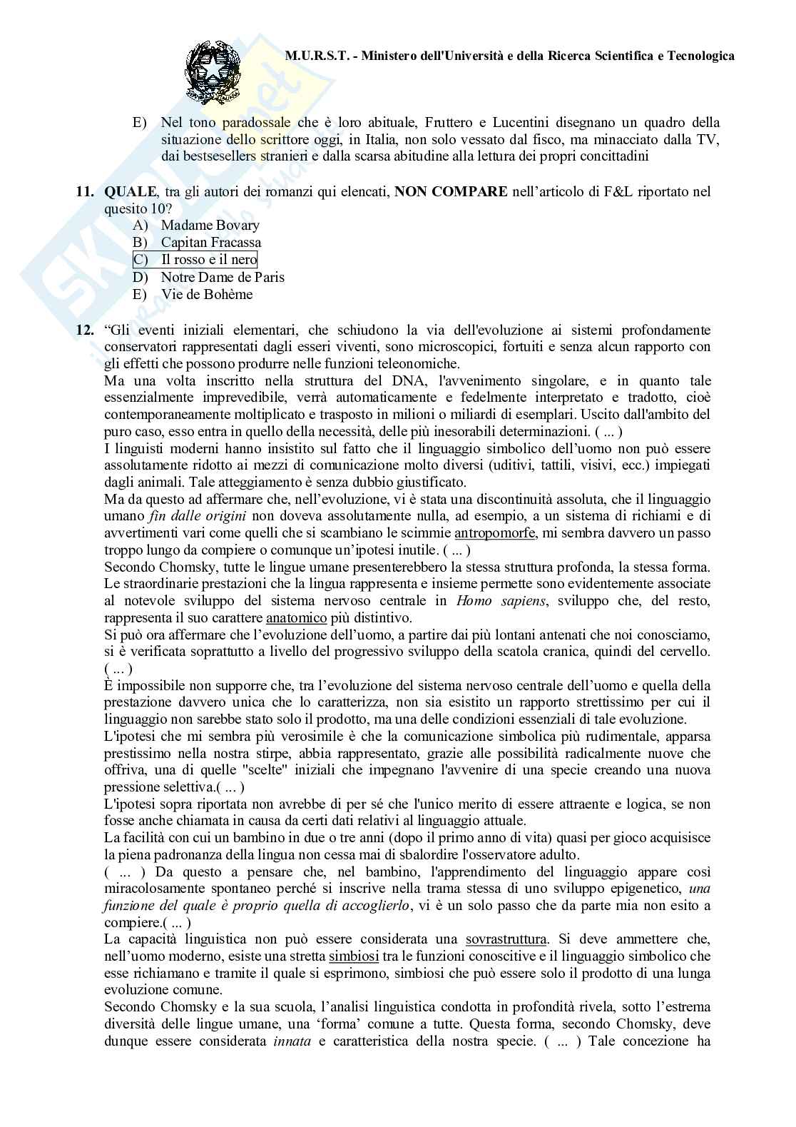2001 Medicina: test di ammissione Pag. 6