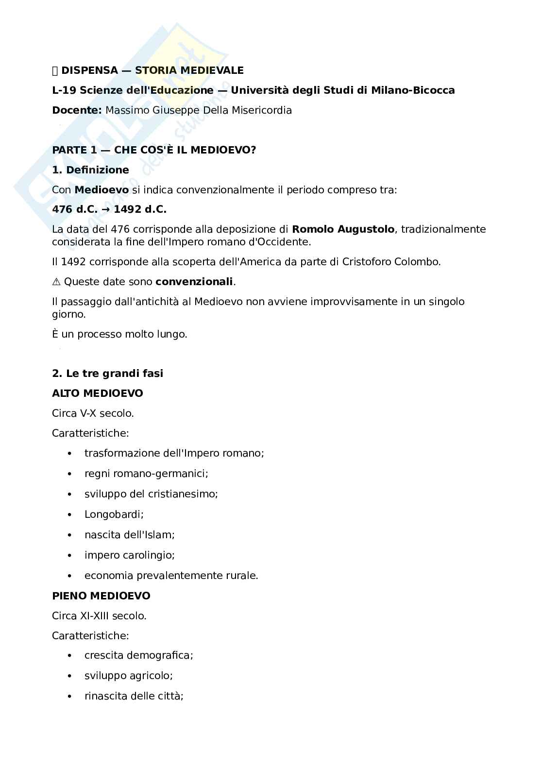 Appunti di Storia medievale Pag. 1