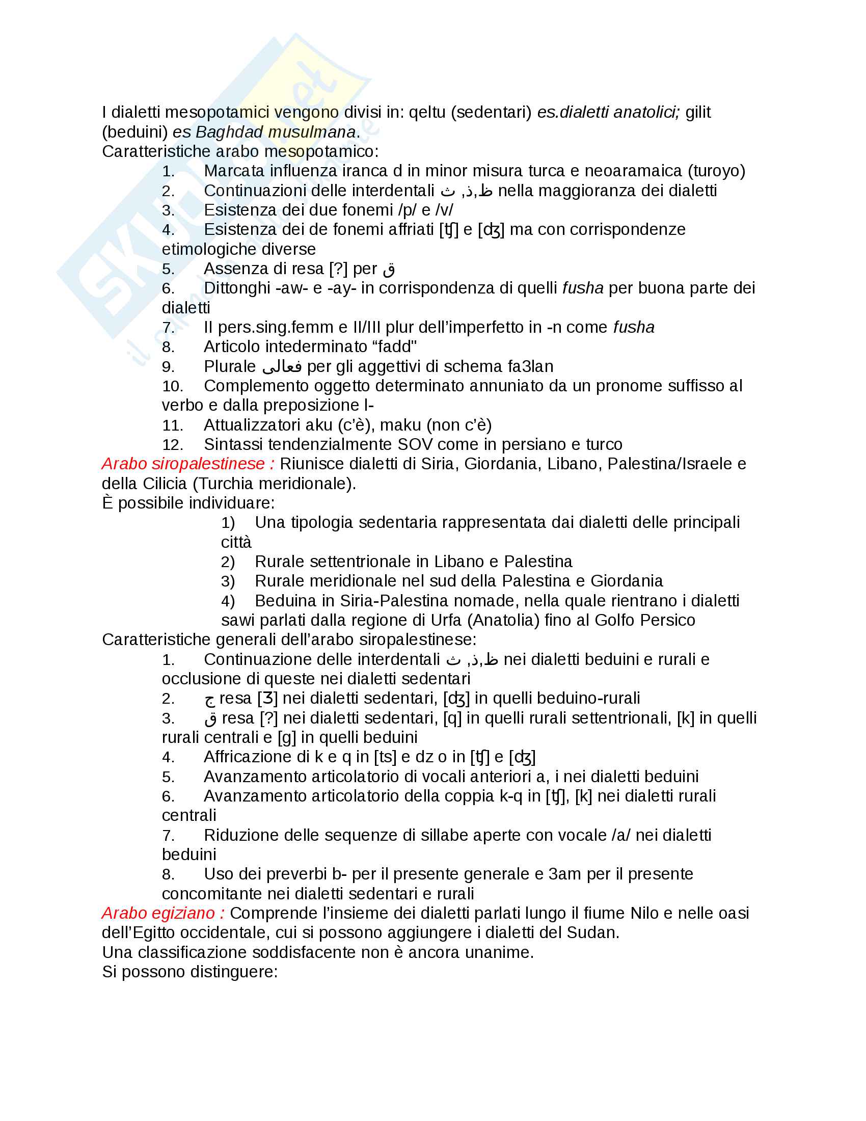 Riassunto esame Dialettologia, prof. Bettega, libro consigliato Dialettologia araba, Olivier Durand Pag. 11