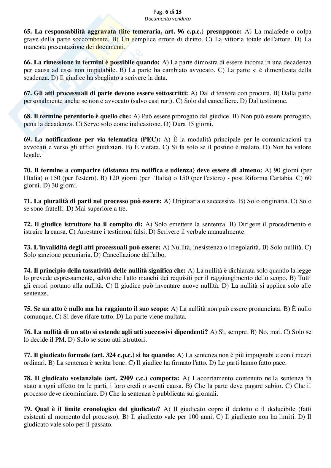 Simulazione esame a scelta multipla con soluzioni (1 modulo di Diritto processuale civile) Pag. 6