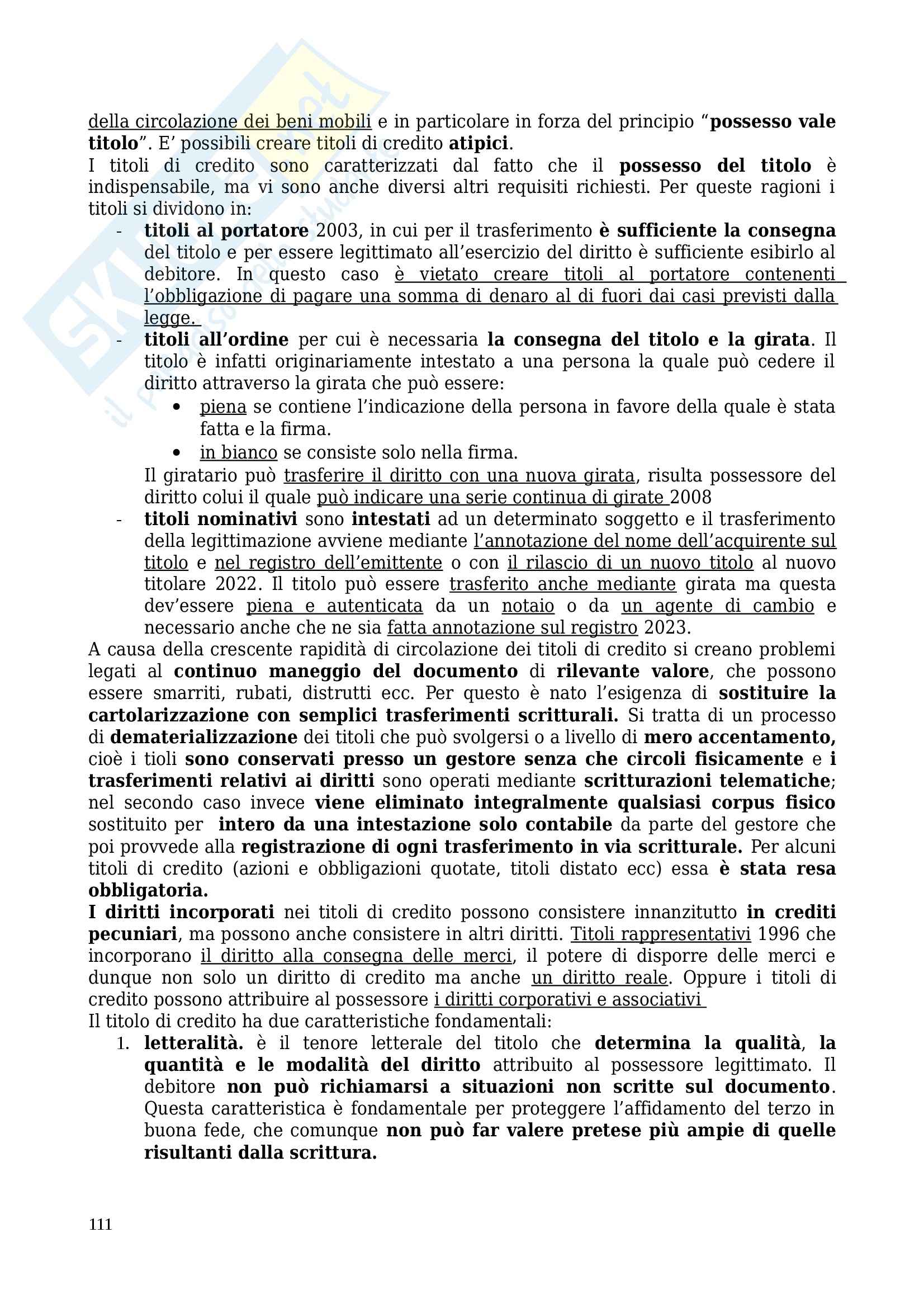 Riassunto esame Diritto privato, prof. Sartori, libro consigliato Manuale di diritto privato, Torrente, Schlesinger Pag. 111